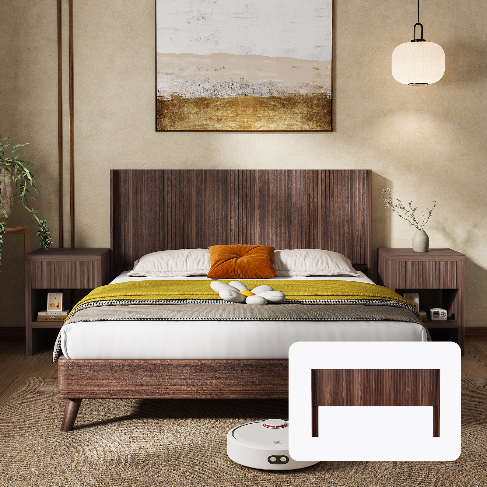 Cabecero de cama Queen de madera, 64.4 de ancho, estilo rústico moderno, nogal
