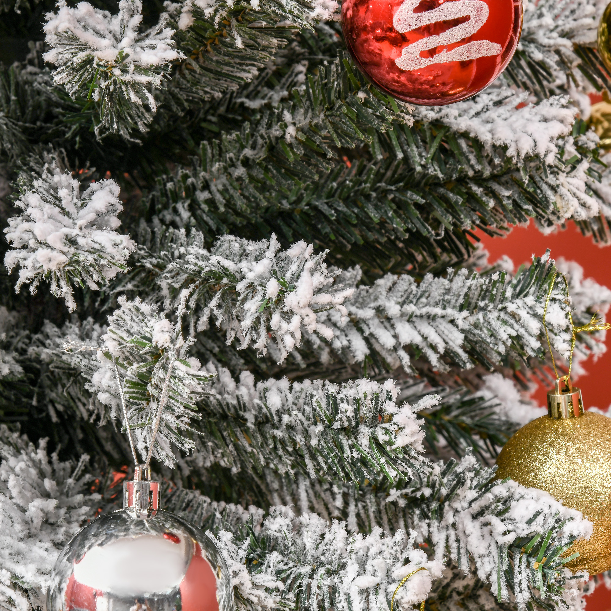 HOMCOM Árbol de Navidad artificial delgado de 9 pies con efecto nieve y 1014 puntas