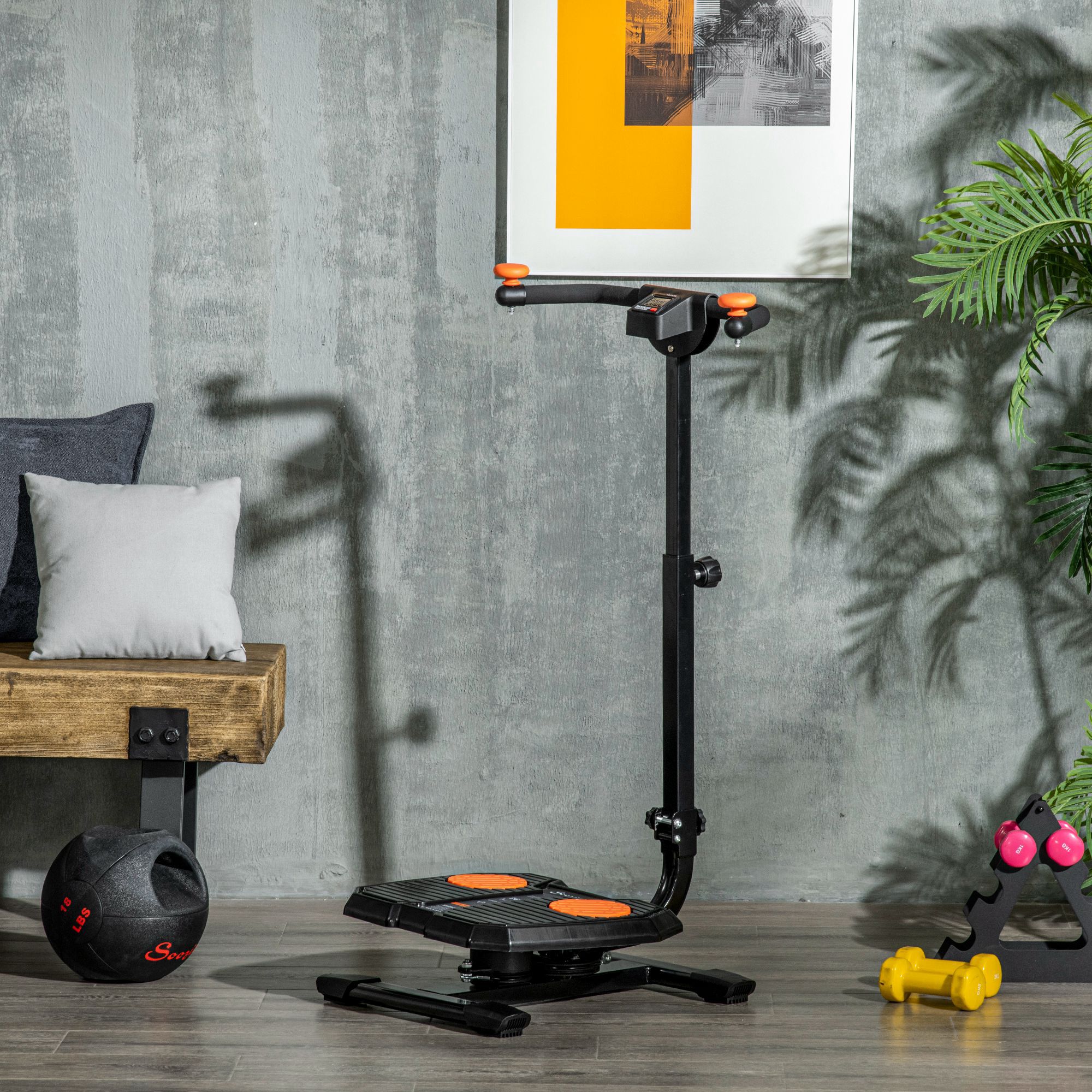 Tabla giratoria abdominal plegable con pantalla LCD para tonificar cintura, naranja