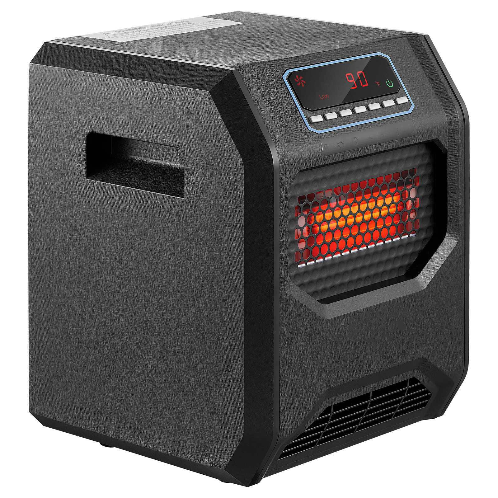 Calentador infrarrojo eléctrico 1500W, con control remoto, 3 ajustes, ruedas, negro