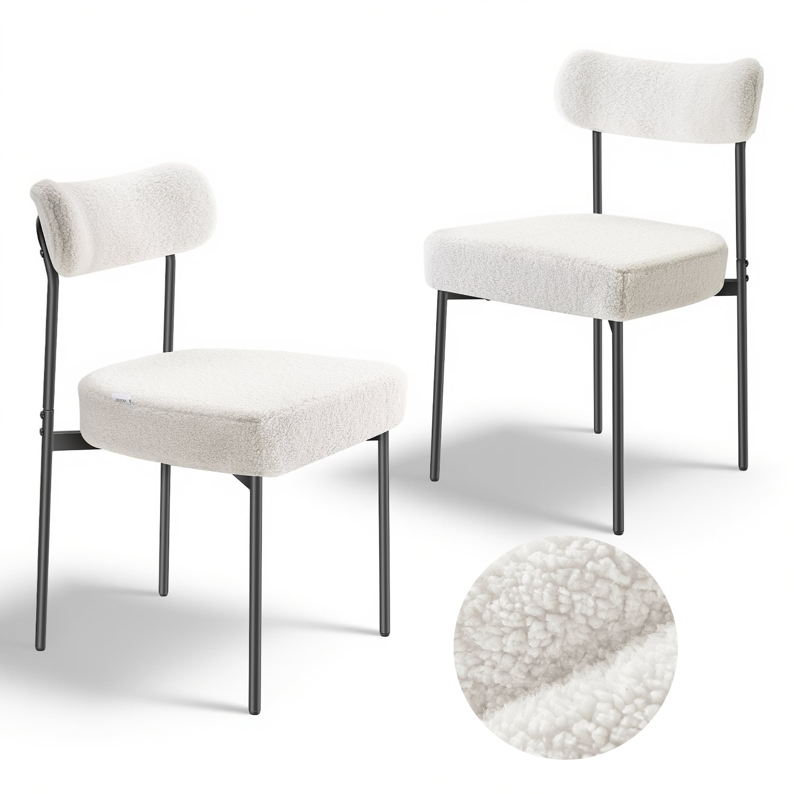 Juego de 2 sillas de comedor Boucle modernas, respaldo curvo y patas de metal