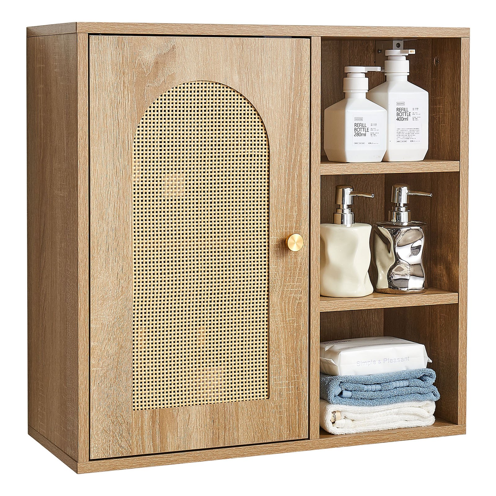 Gabinete de pared para baño, con puerta y estante ajustable de 5 niveles de altura
