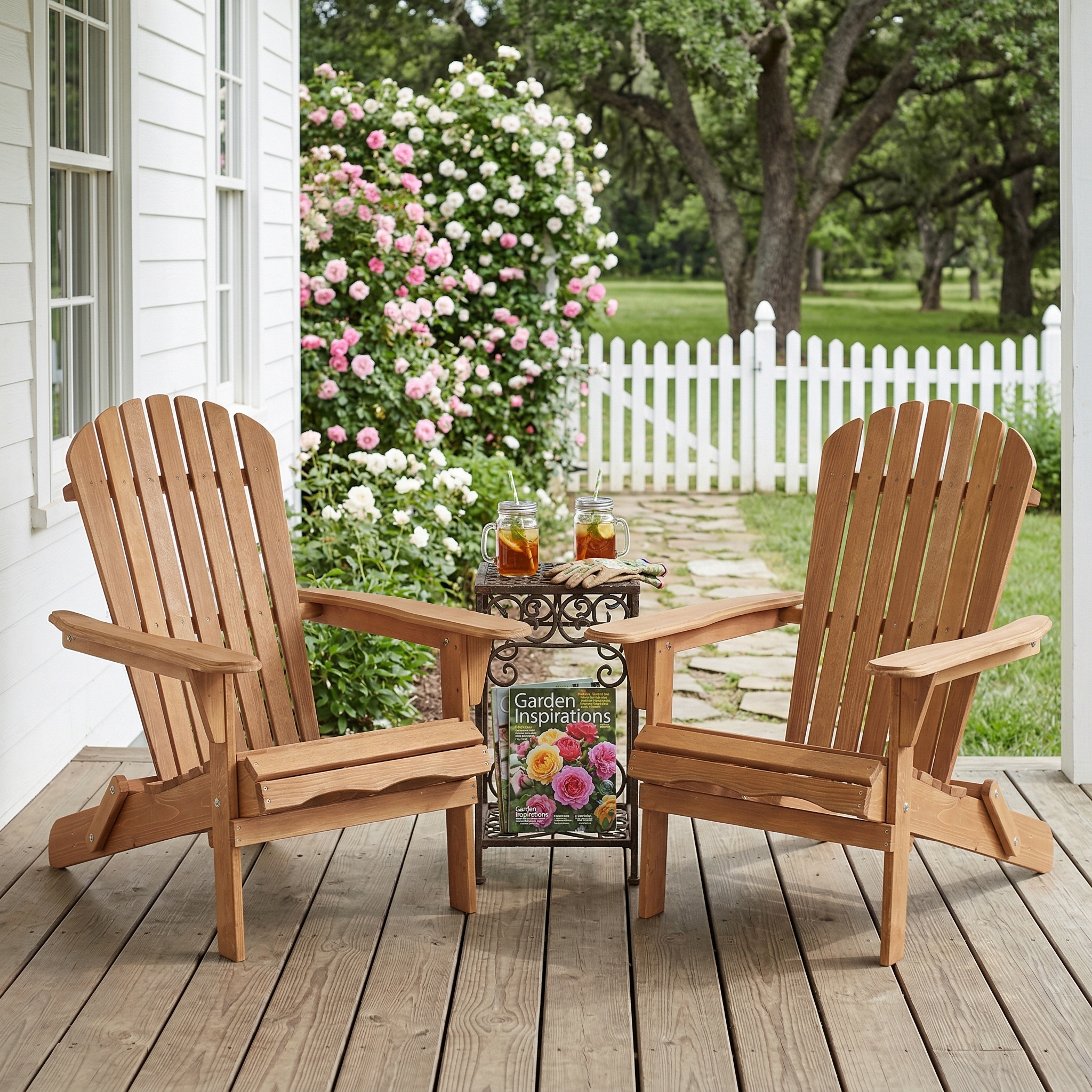Set de 2 sillas Adirondack plegables de madera para exterior, respaldo preensamblado.
