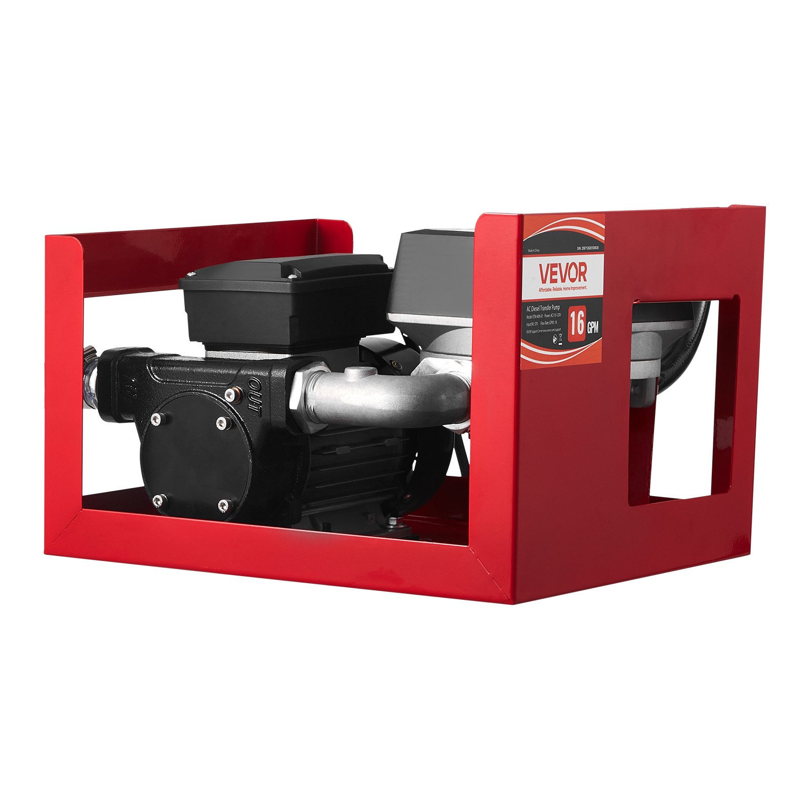 Fuel Transfer Pump 110V, 16 GPM 60 L/min, AC Electric Oil Transfer Pump For Diesel Kerosene Biodiesel, With Meter, Auto Fuel Nozzle & 2 Hoses, 45 Ft/13.7 M Lift, For Vehicles, Construction Sites