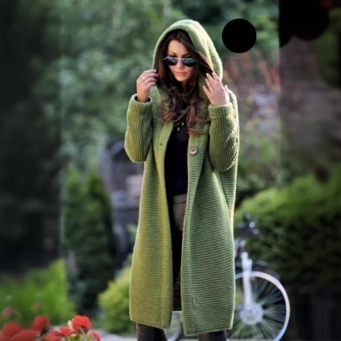 Women's Mid Length Jacket, Oversized Cardigan, Knitted Sweater