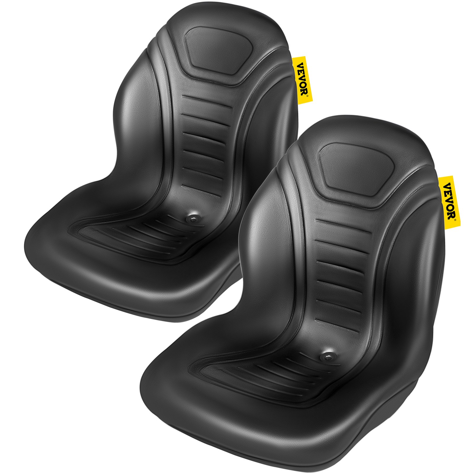 Universal Tractor Seat Replacement 2 Pack, Compact High Back Mower Seat Pair, Black Vinyl Forklift Seat, Central Drain Hole Skid Steer Seat With Mounting Bolt Patterns