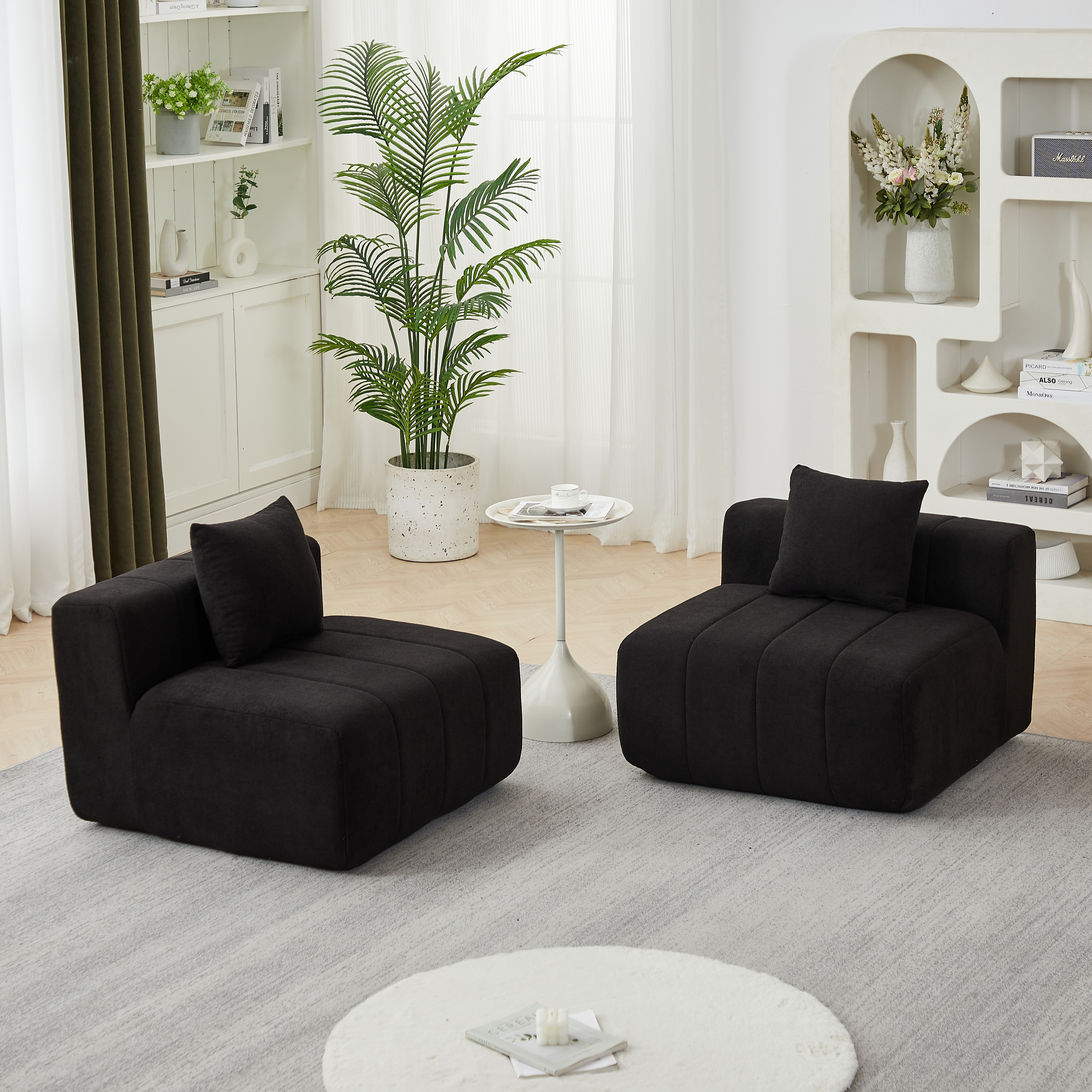 Sofá seccional de chenilla modular simétrico con 2 almohadas para sala u oficina