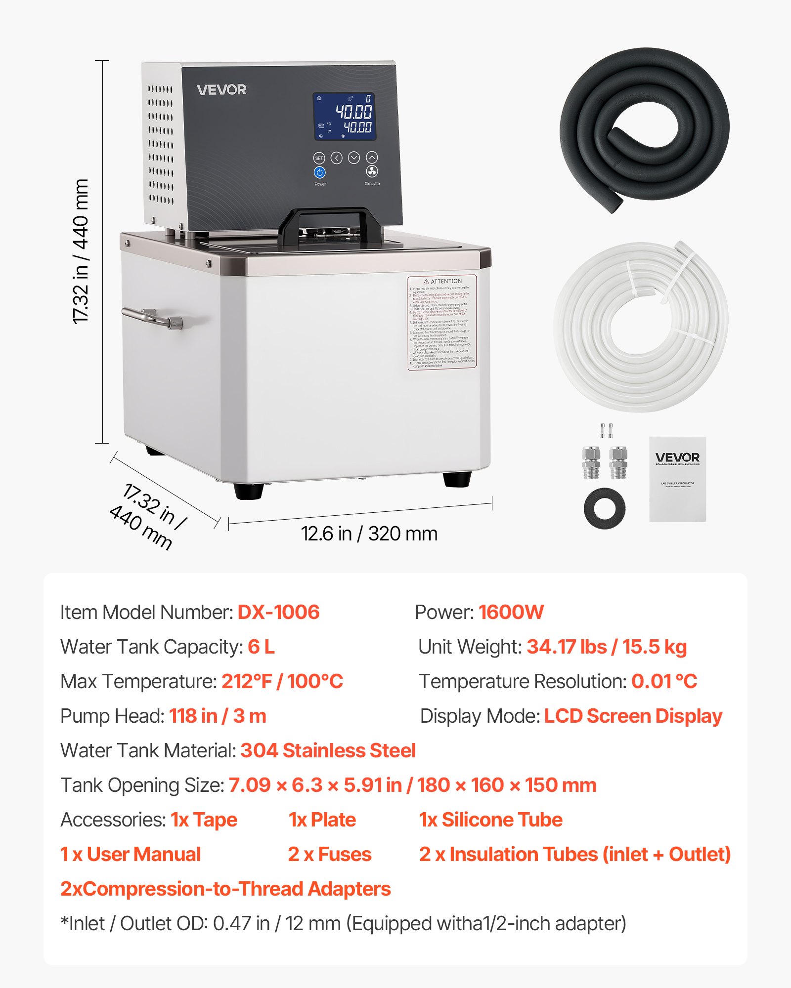 Laboratory High-Temperature Circulating Oil Bath, Up To 100℃/212℉, 6 L Lab Constant Temperature Heating Tank, 0.05℃ High Precision, Internal And External Dual Circulation, For Laboratory