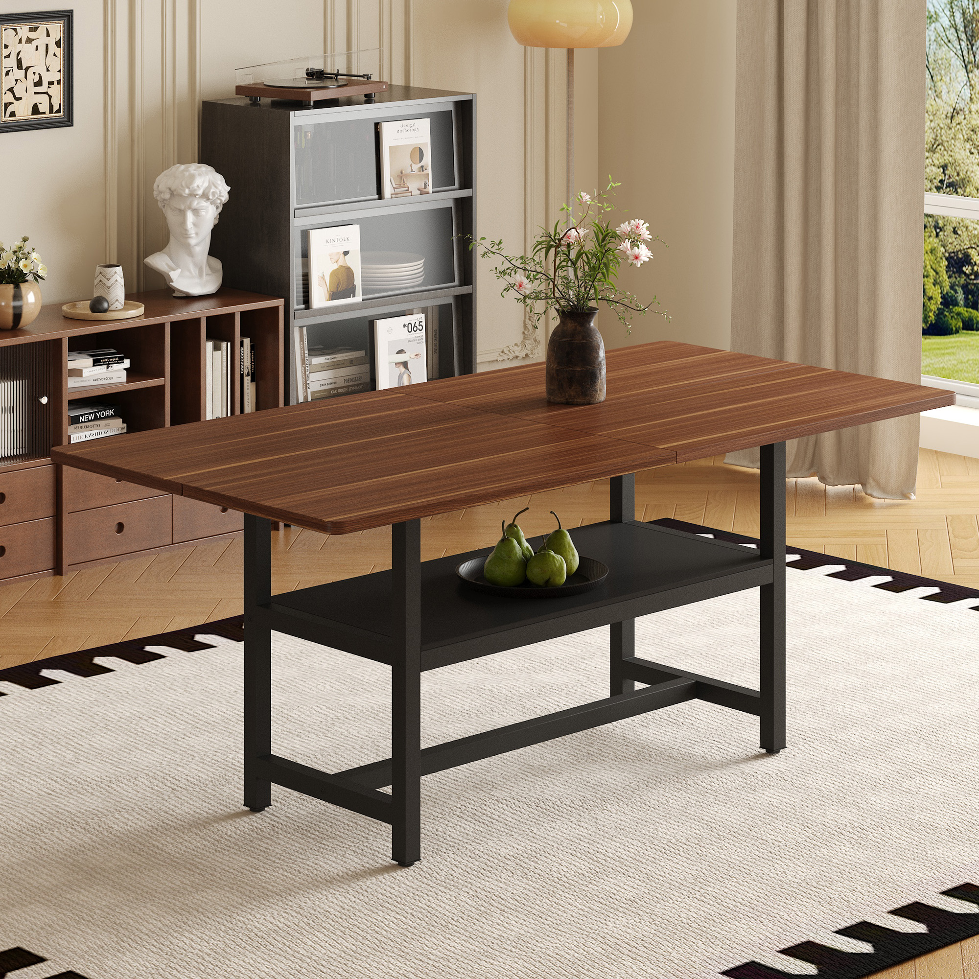 Mesa de comedor nogal de 71 x 35.4 pulgadas con plataforma de almacenamiento