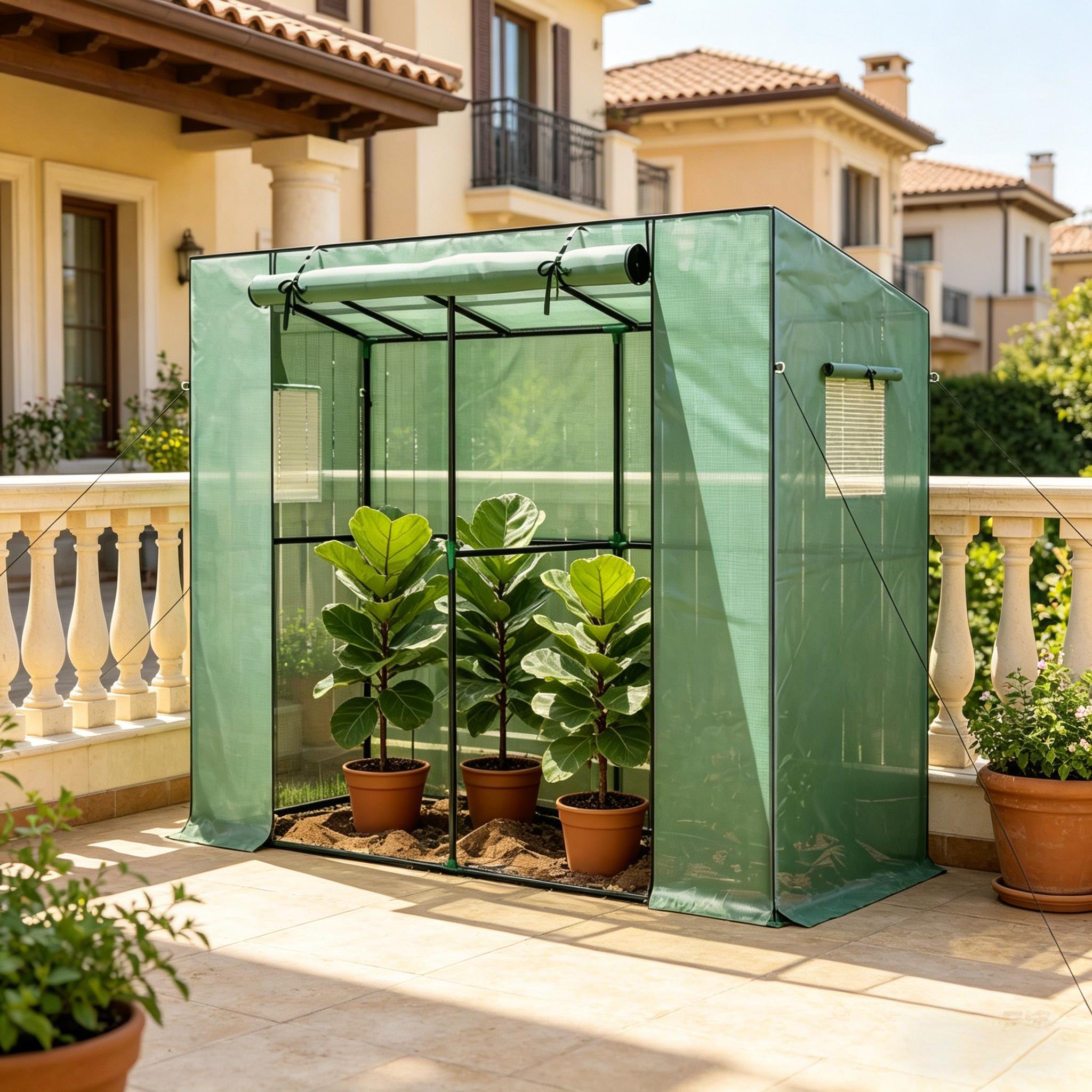 Invernadero portátil pequeño para exterior con puerta enrollable
