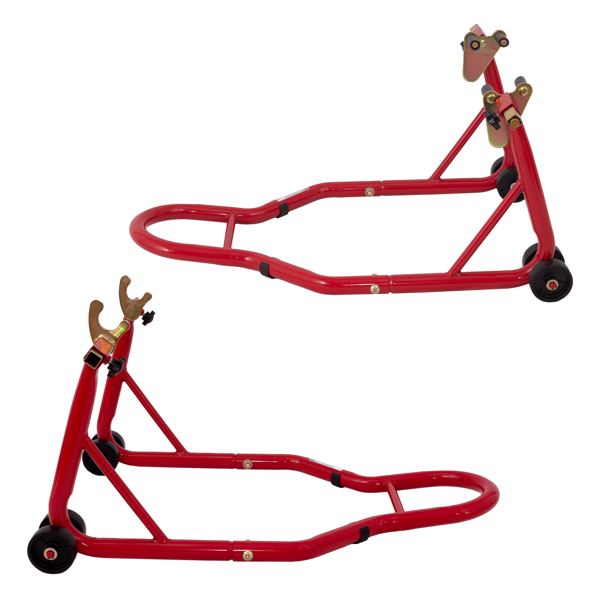 MOTO4U Motorcycle Front & Rear Stand, Front Rear Combo Stand Universal Wheel Lift Stand Swingarm Spool Lift Stand Paddock Stand Red