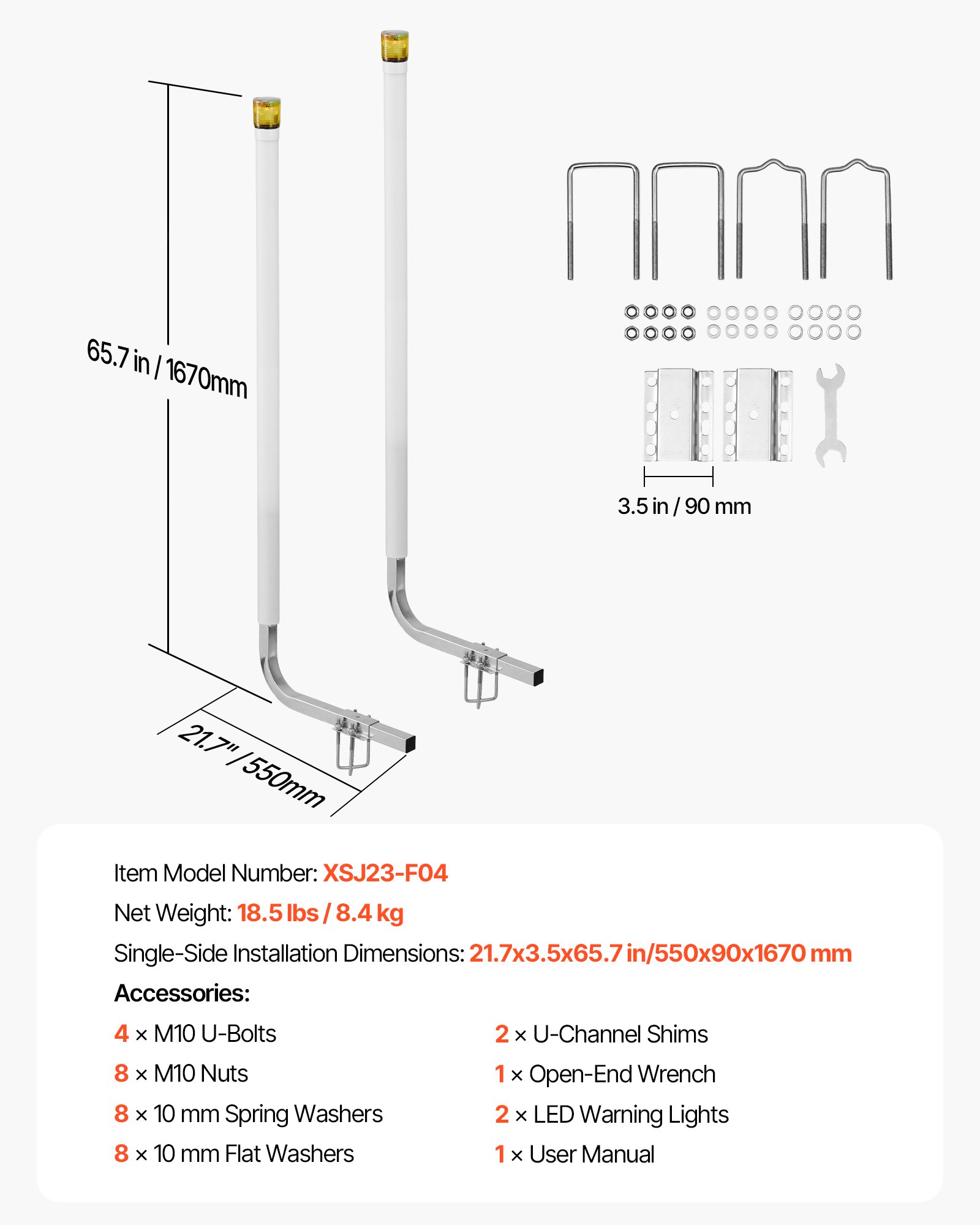 Boat Trailer Guide, 65.7 In With LED Light Trailer Guide Poles, 2PCS High-Hardness Steel Guide-Ons, Wide Adjustable Trailers Guides With PVC Pipes, For Ski Boat, Fishing Boat, Sailboat Trailers