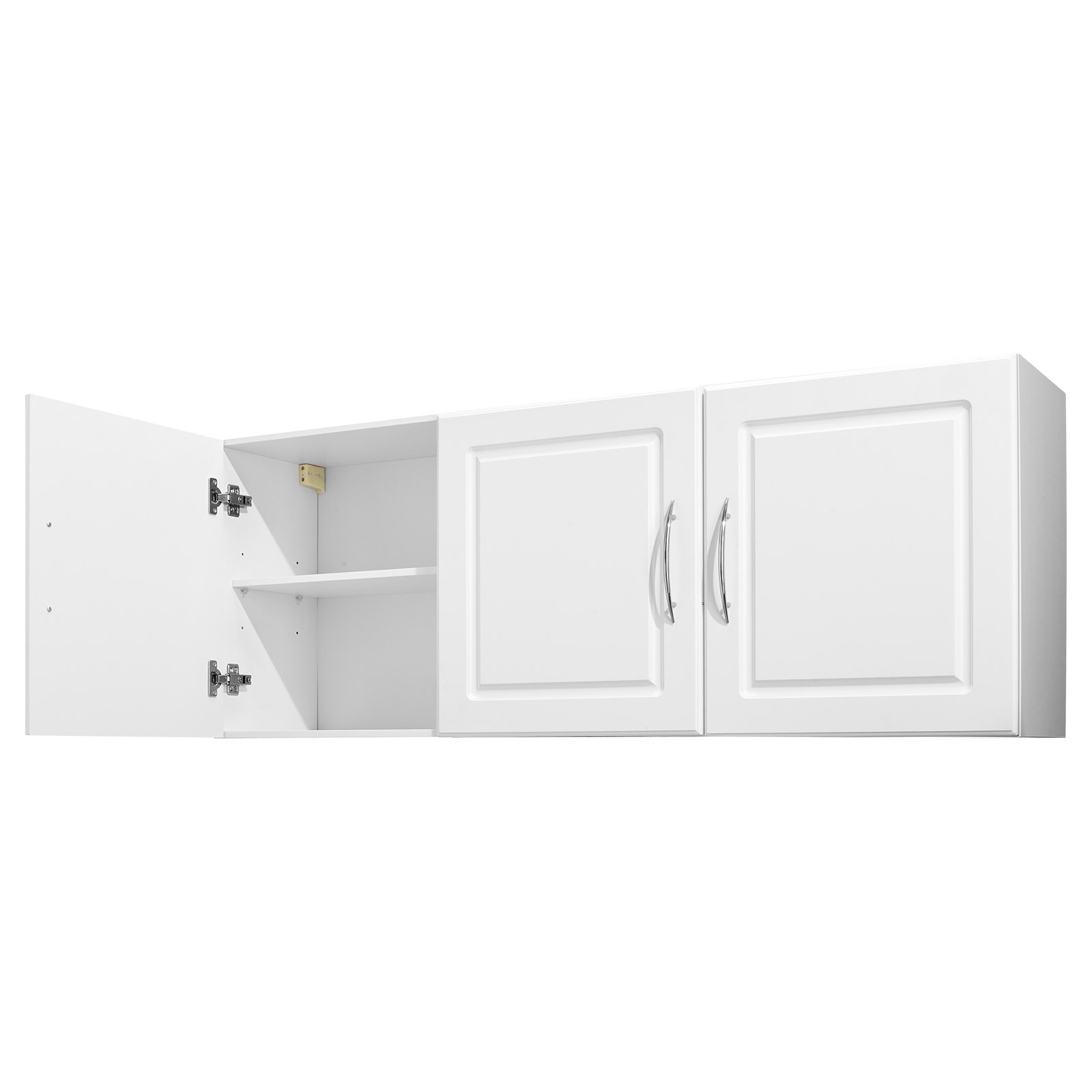 Laundry Room Wall Cabinet, 2-Tier Wall Mounted Hanging Cabinet With Adjustable Shelf, Cupboard Storage With 3 Doors, For Kitchen, Bathroom, Laundry, 12.44 X 54 X 20.31 In (D X W X H), White