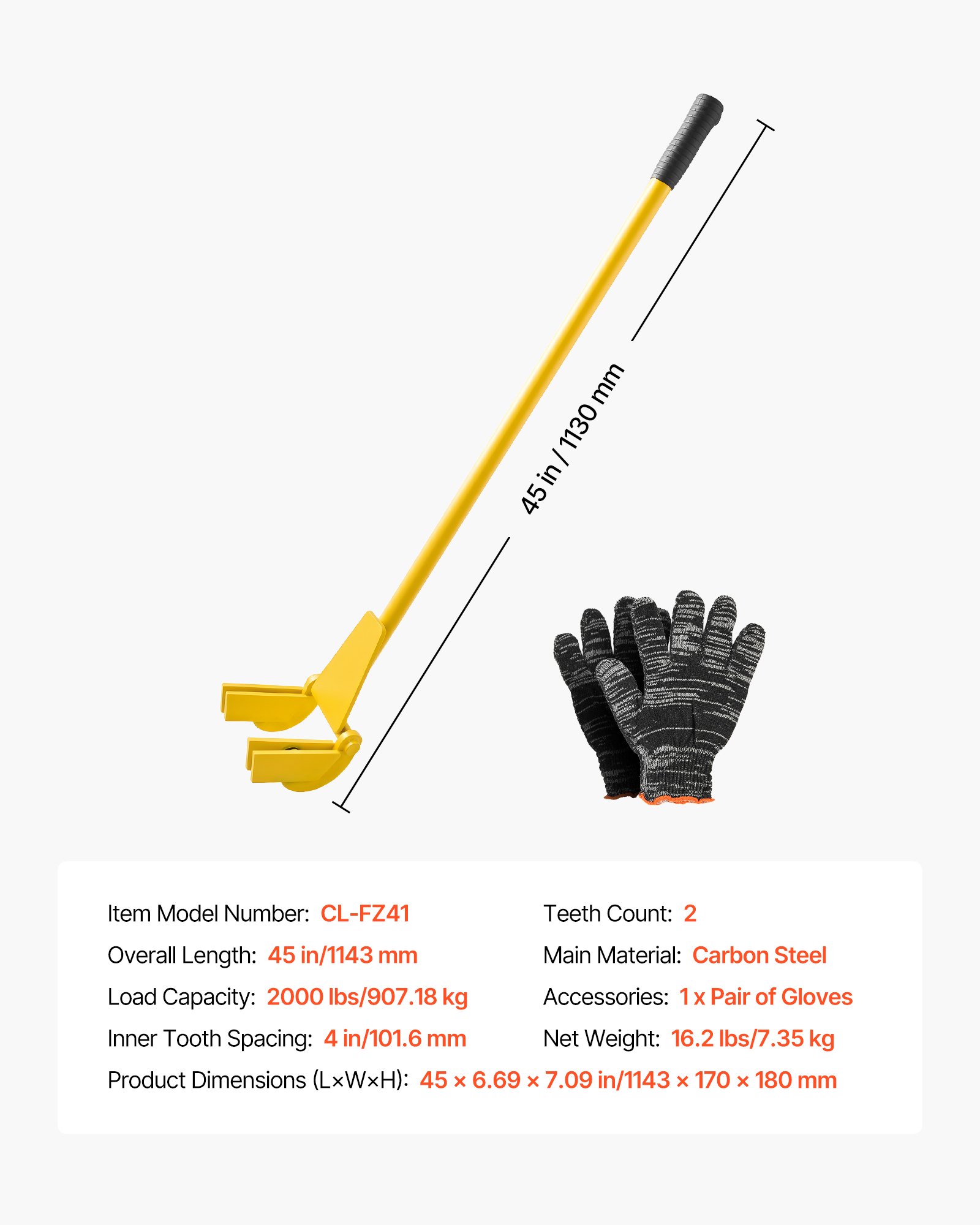 Pallet Buster Tool, 41 Inch Carbon Steel Handle Wrecking Pry Bar, 2000 Lbs Weight Capacity, Heavy Duty Deck Board Removal Tool, Breaker Bar For Flooring, Framing, Roofing, Trim, Drywall