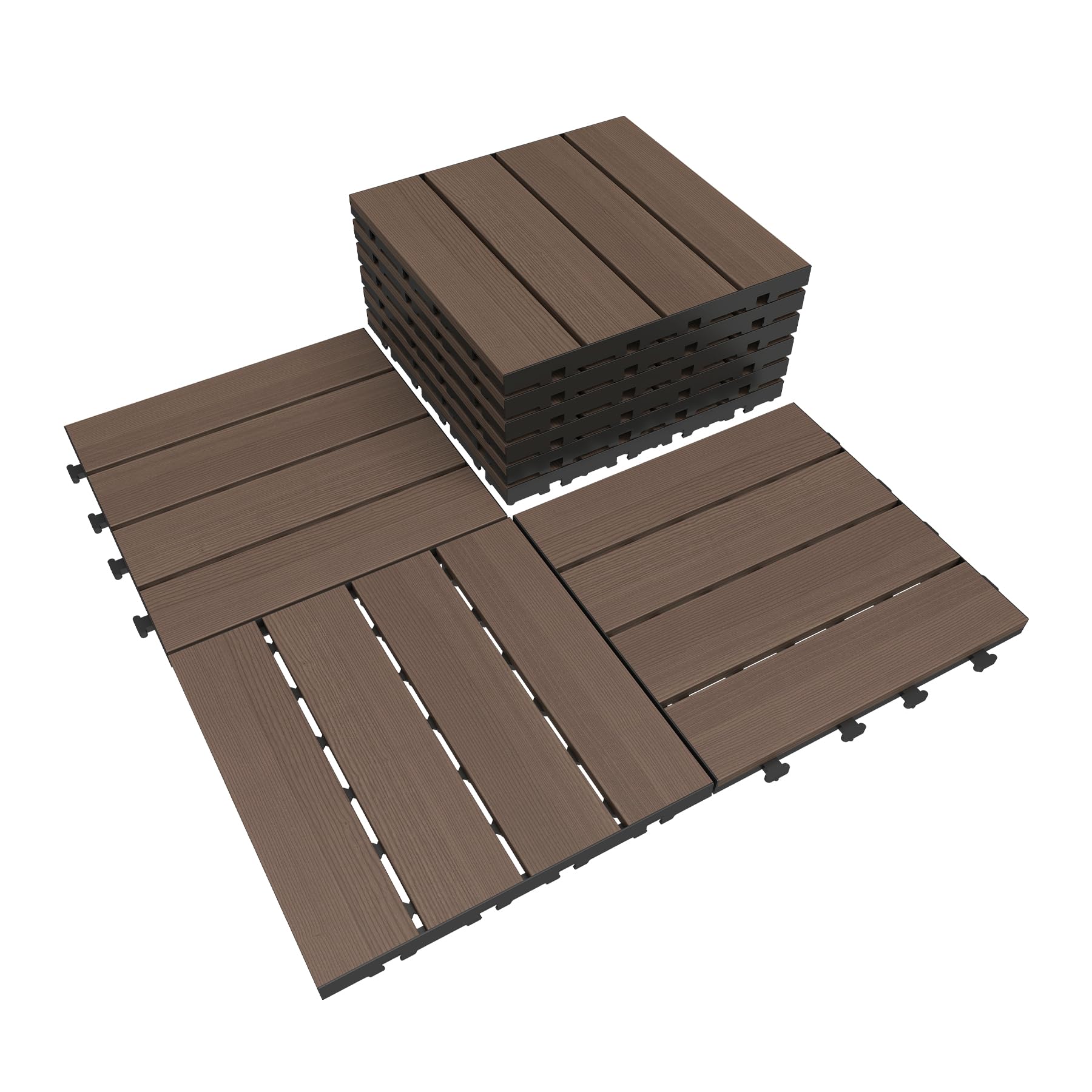 44 Pcs Interlocking Deck Tiles, 12   X 12   HDPE Outdoor Flooring, Patio Flooring Outdoor Waterproof, Deck Tiles Outdoor Waterproof For Deck Garden Poolside, All Weather Use -Dark Brow
