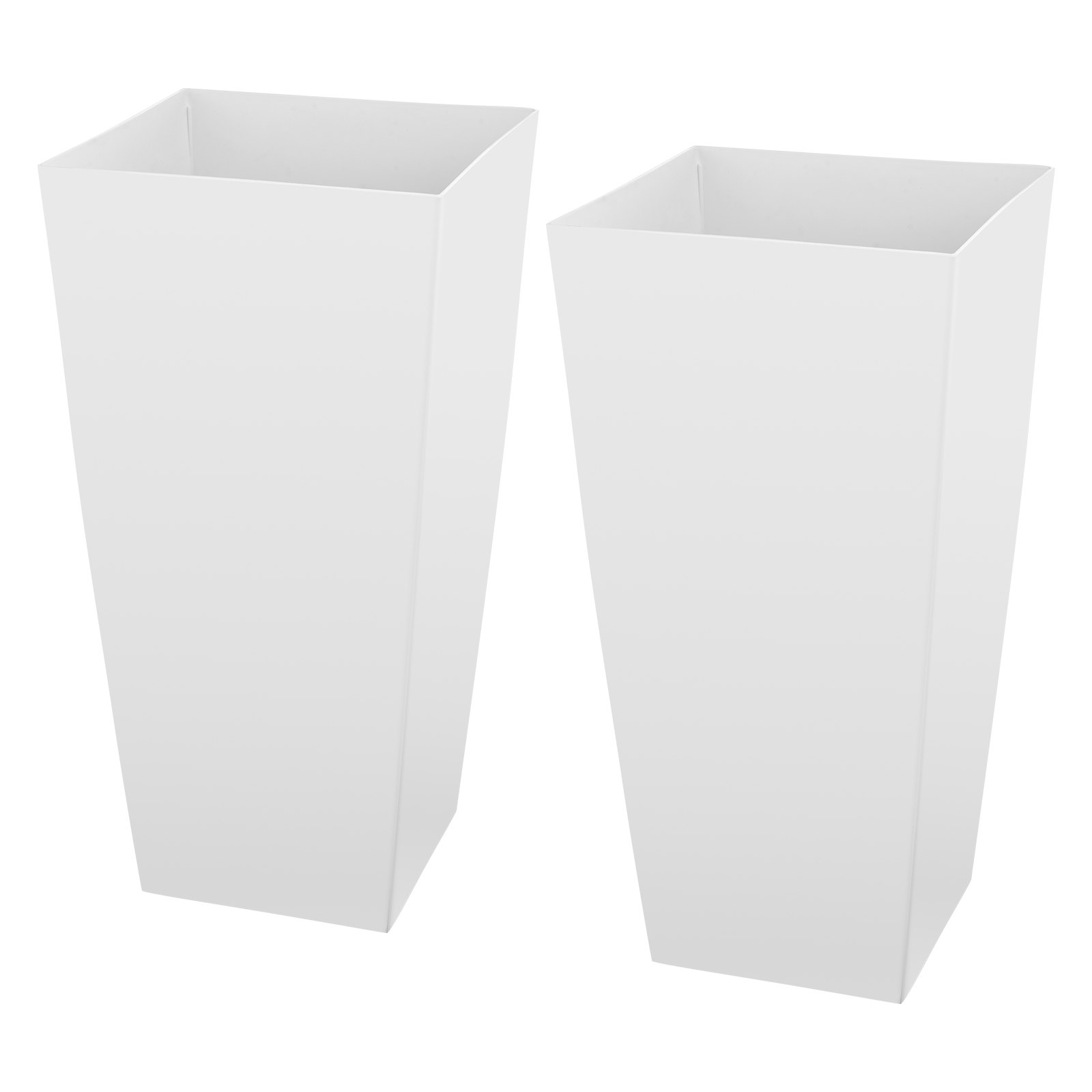 Tall Planters Set Of 2, 26 Inch Large Outdoor Taper Planters For Outdoor Indoor Plants, Front Porch Plastic Modern Flower Pots With Casters, Inner Pot & Drainage Holes For Patio, Garden, White