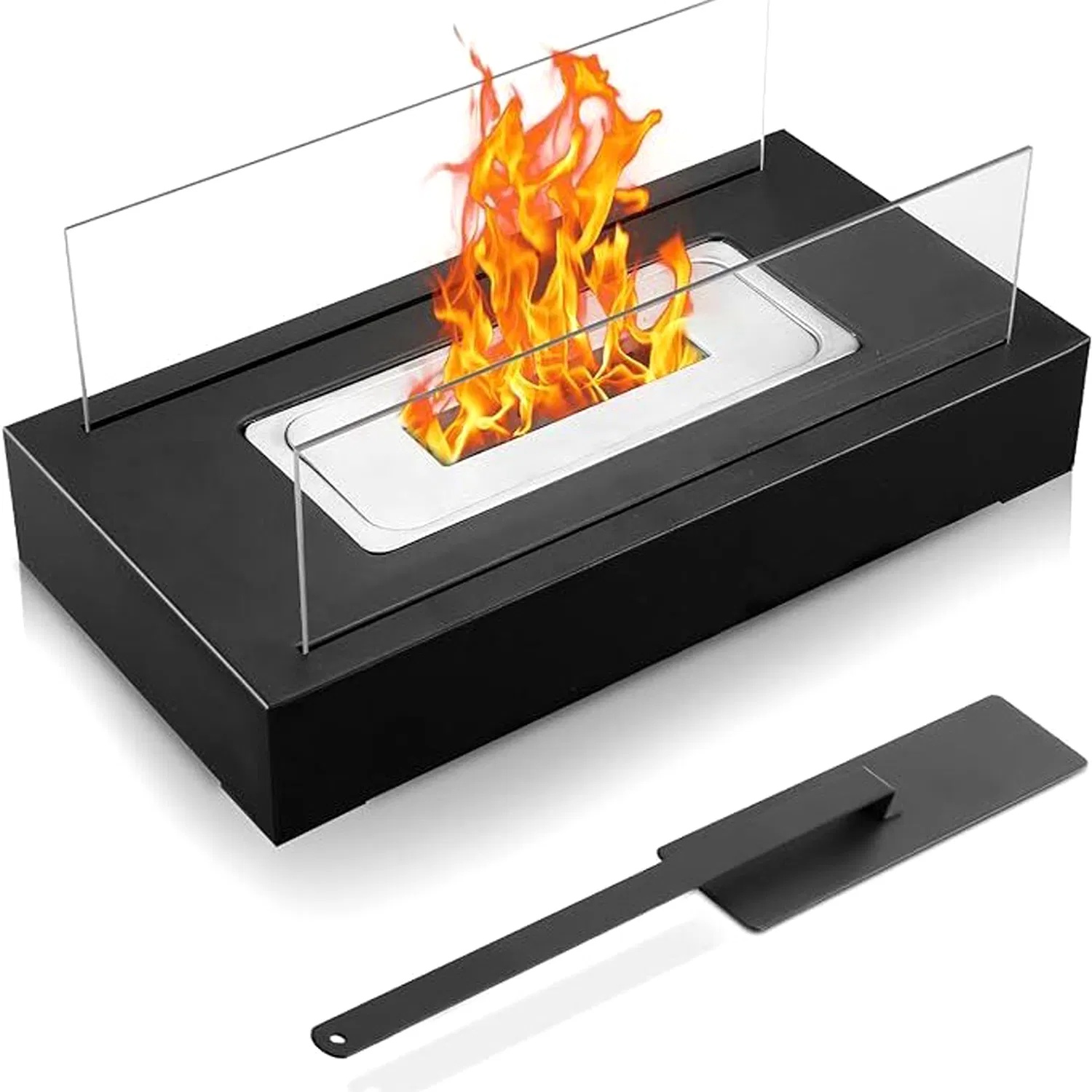 Rectangle Glass Large Tabletop Fireplace 13.8 Inch Portable Fire Bowl Pot Clean Burning Fireplace For Indoor Outdoor Patio Parties Events