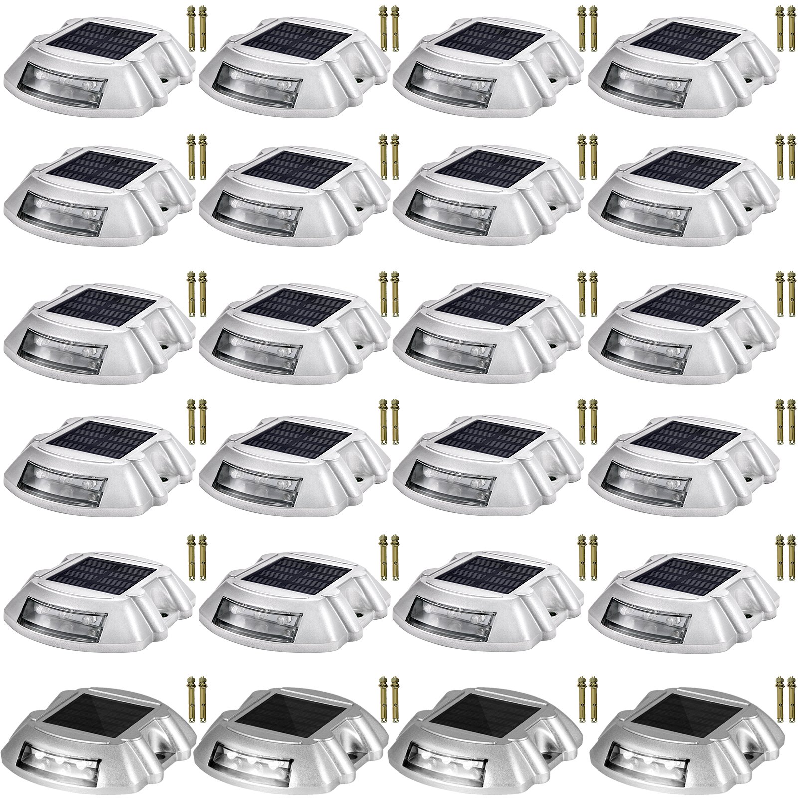 Luces solares para entrada, paquete de 24, blanco brillante, impermeables, inalámbricas, 6 LED