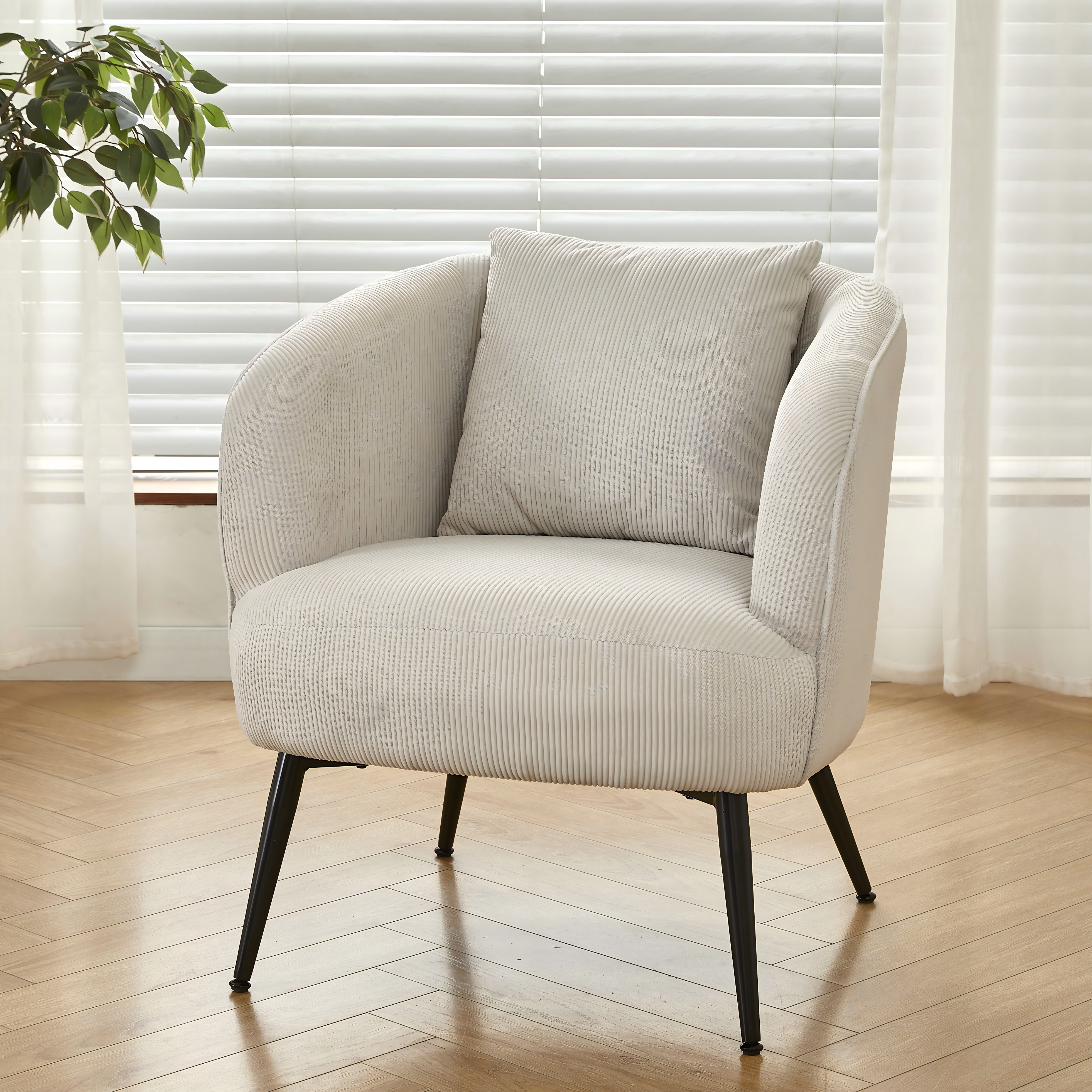 Velvet Accent Chair With Pillow, Modern Upholstered Armchair With Metal Legs, Comfy Barrel Chair For Living Room Bedroom