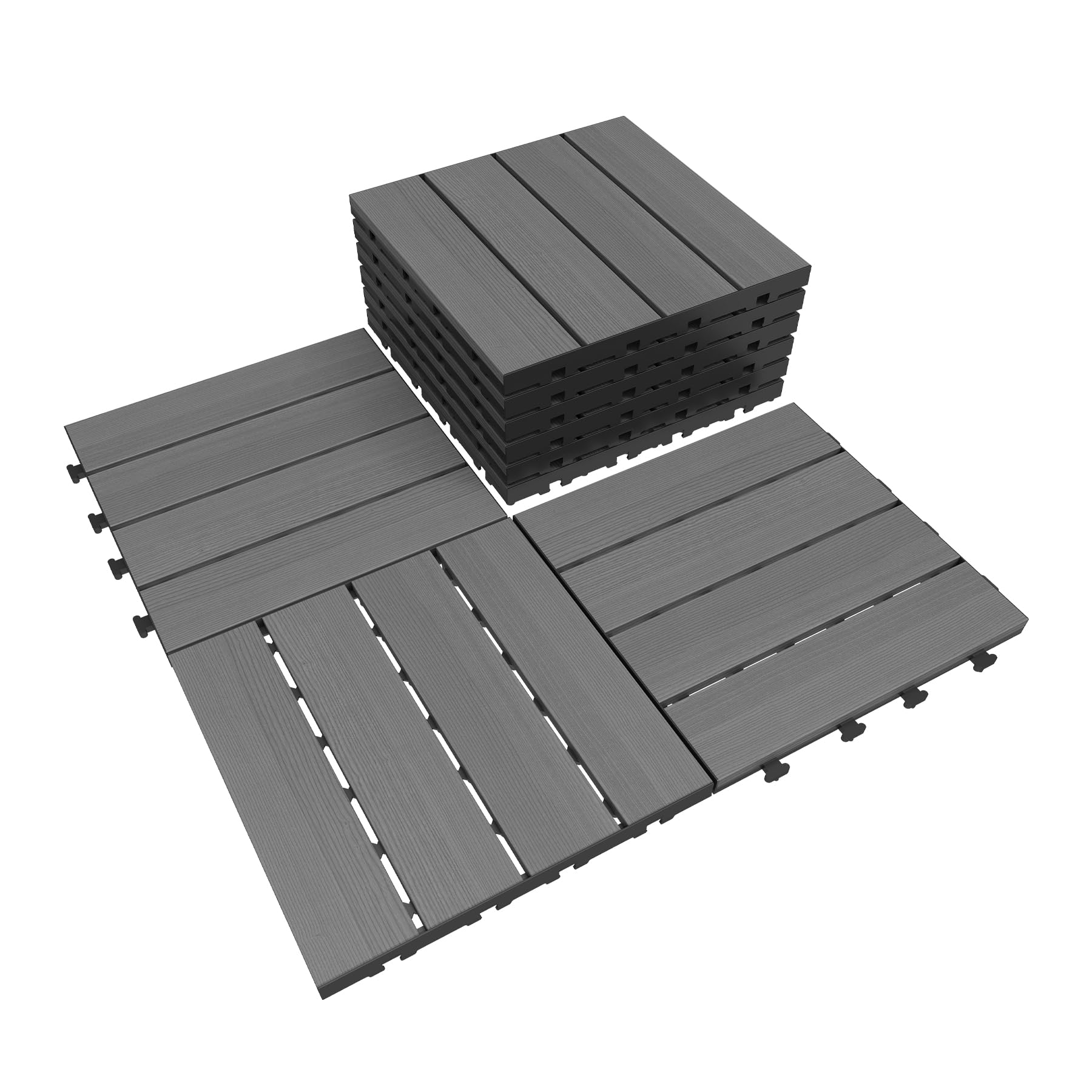 Paquete de 9 losetas de terraza entrelazadas 12x12 pulgadas, HDPE, exterior, gris oscuro