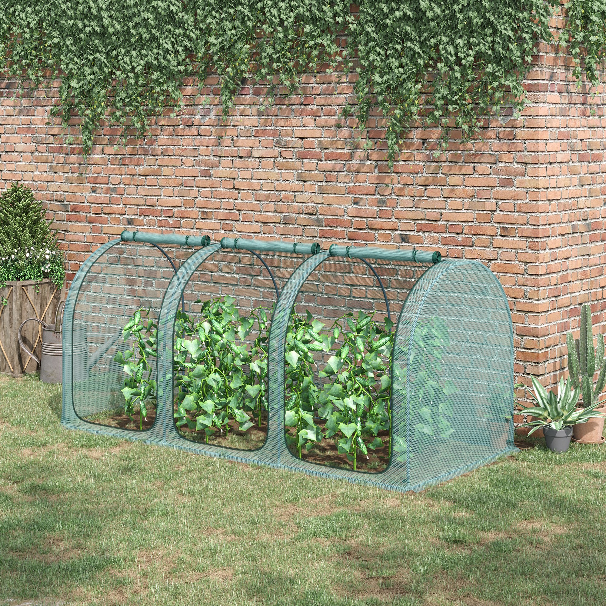 Jaula para Cultivos 9 x 4 pies, Tienda de Protección de Plantas con 3 Puertas, Verde