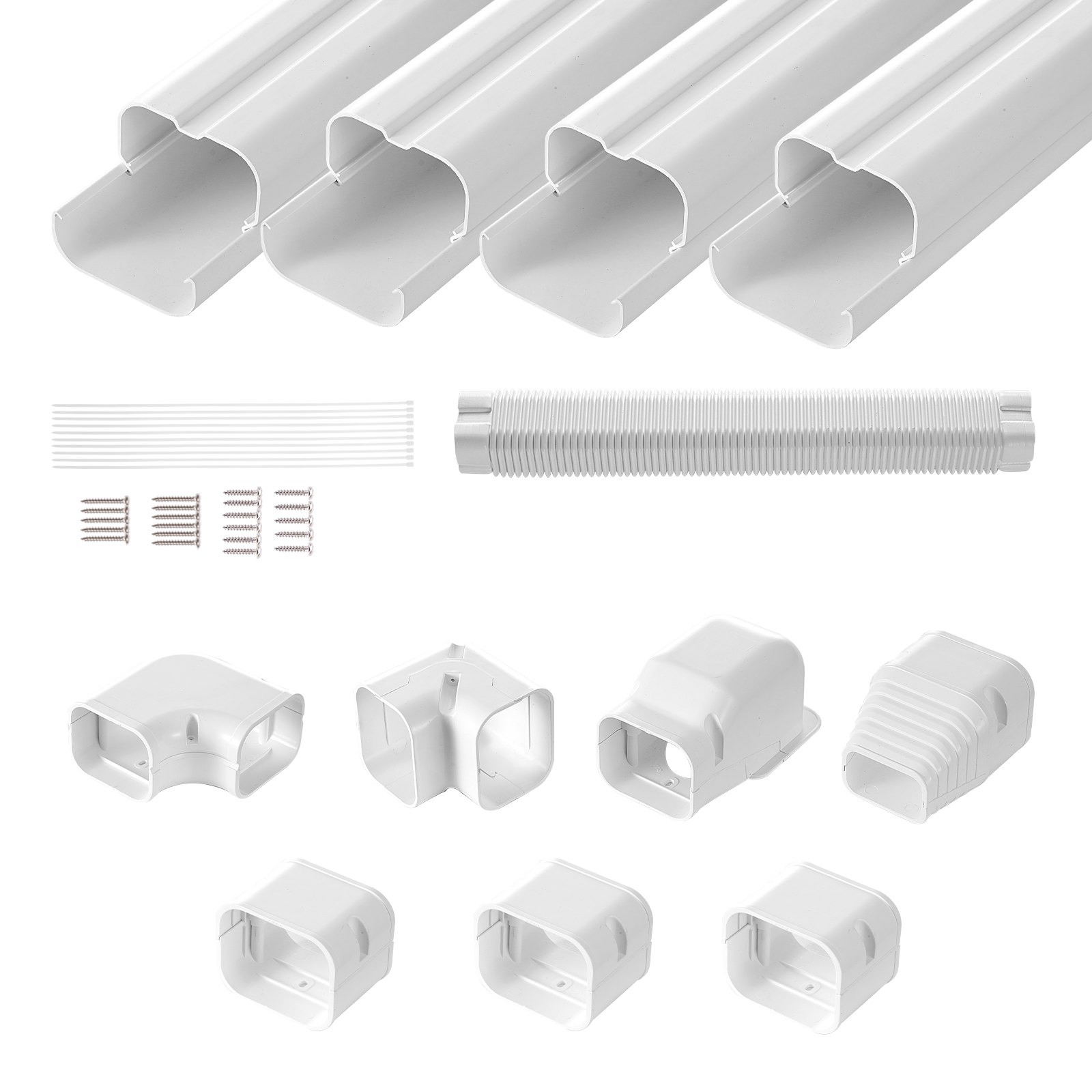 Mini Split Line Set Cover 3-inch W 15.8Ft L, PVC Decorative Pipe Line Cover For Air Conditioner With 4 Straight Ducts & Full Components Easy To Install, Paintable For Heat Pumps, White