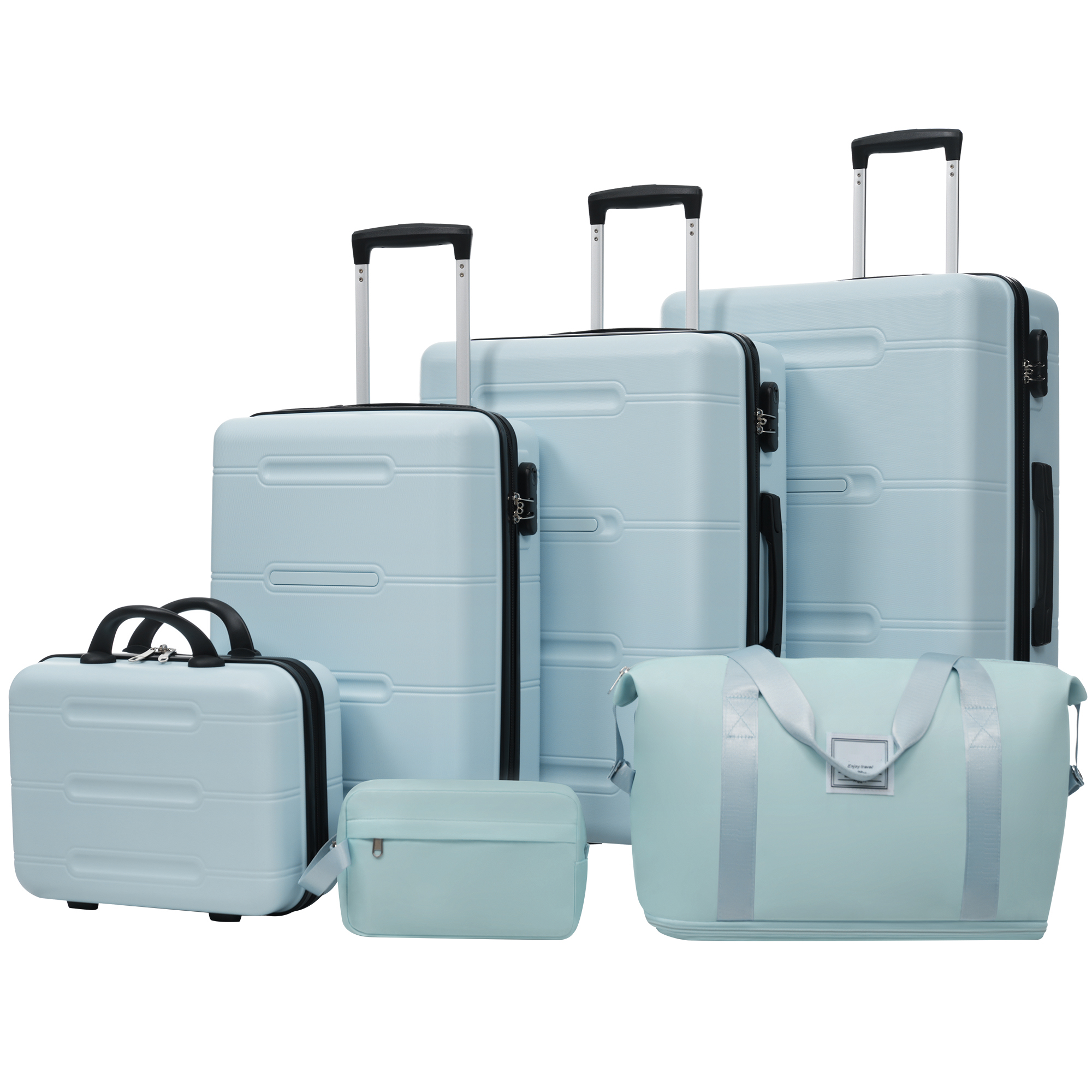 6 Piece Luggage Set,Lightweight Hardshell Suitcase With Double Spinner Wheels Handle Password Lock,14 IN Cosmetic Case 20-24-28 IN Luggages With Duffel Bag And Toiletry Bag