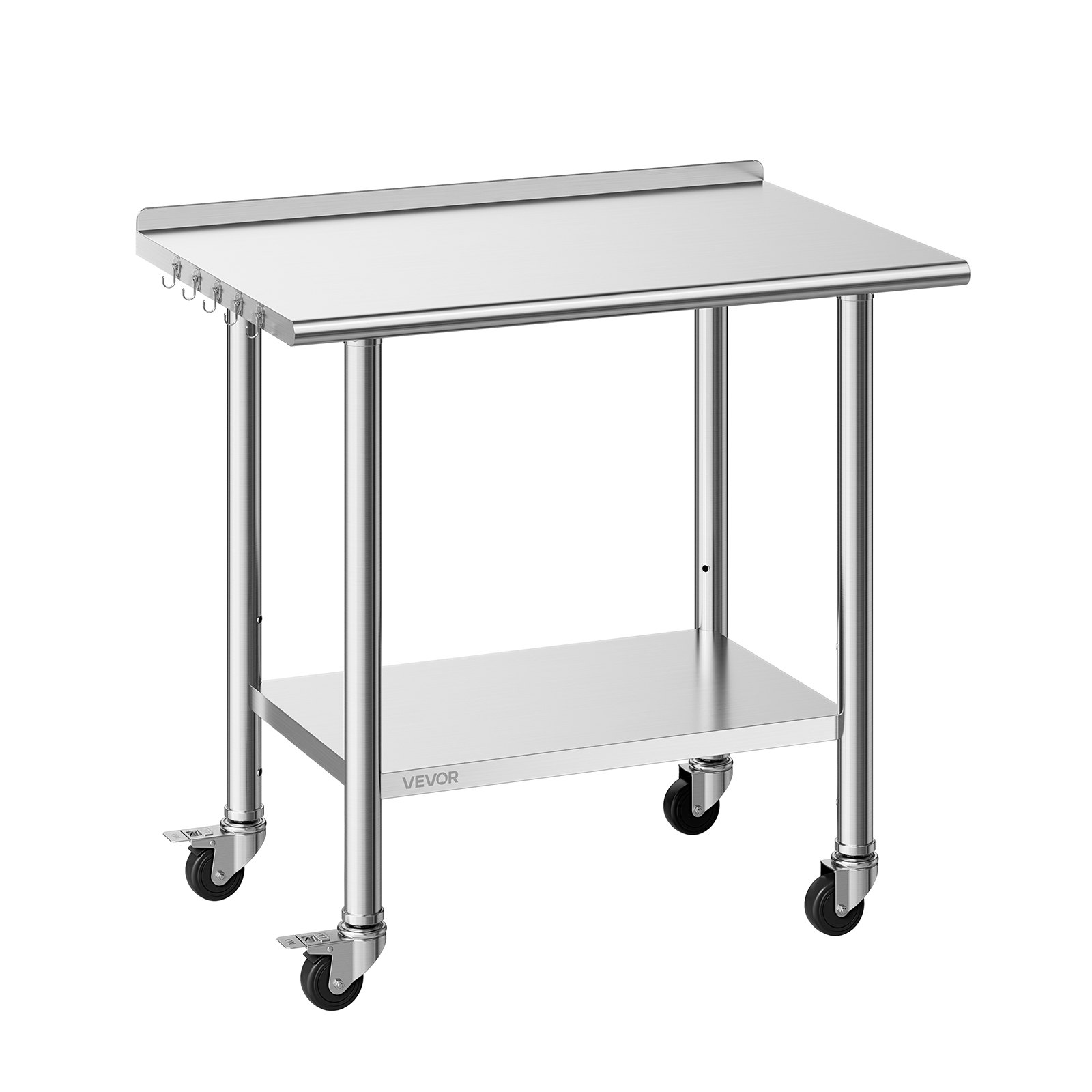 Mesa de trabajo de acero inoxidable, 24x36 pulgadas, con ruedas y salpicadero