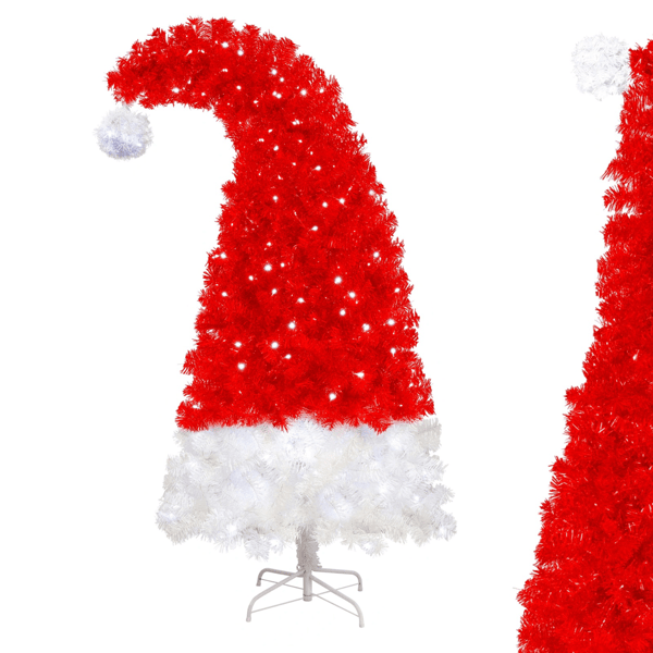 6FT Artificial Christmas Tree With LED Light, Santa's Hat Shape Artificial Whimsical Xmas Tree With 1050 Tip, Curved Xmax Tree