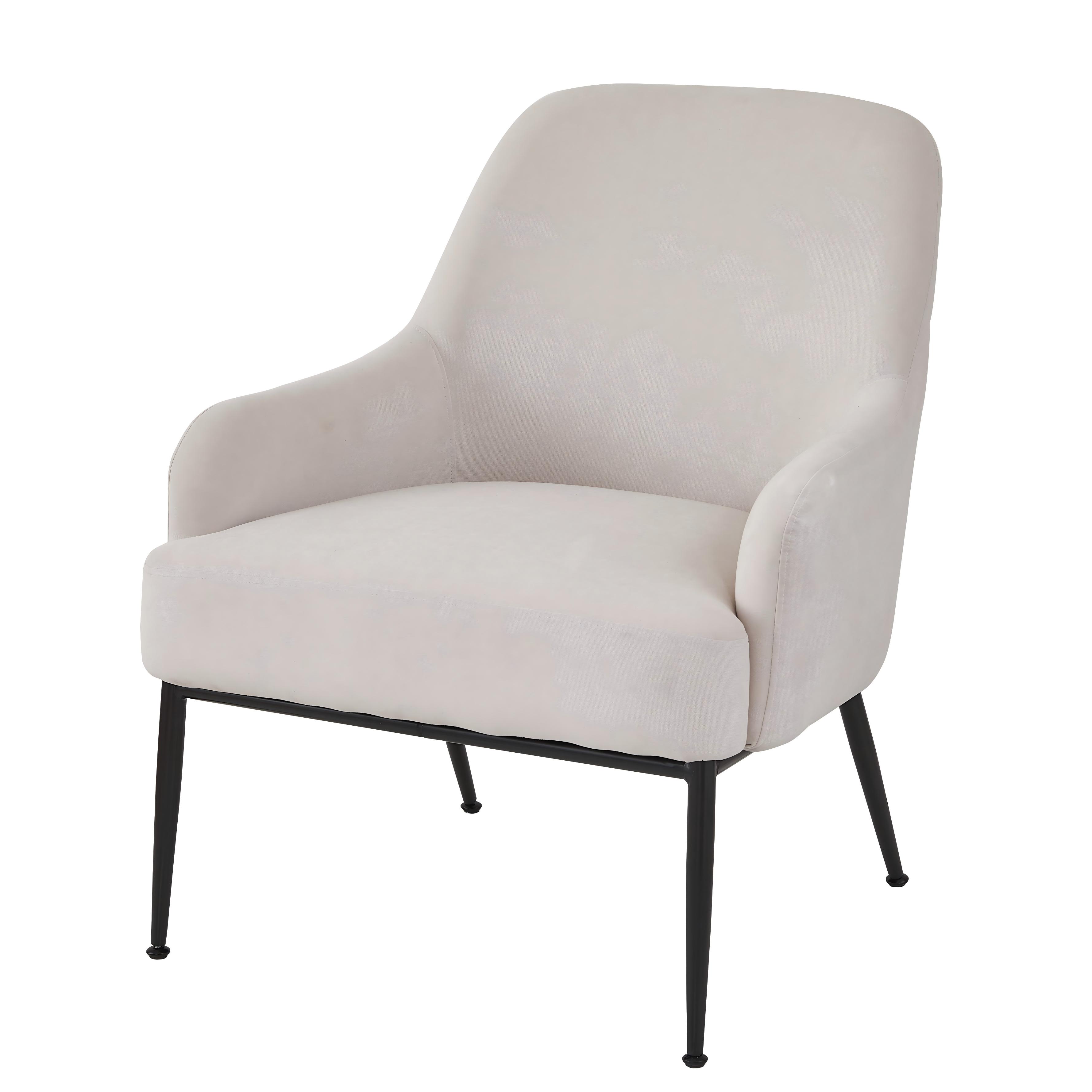 Beige Velvet Accent Chair, Modern Upholstered Armchair With Metal Legs, Comfy Side Chair For Living Room Bedroom