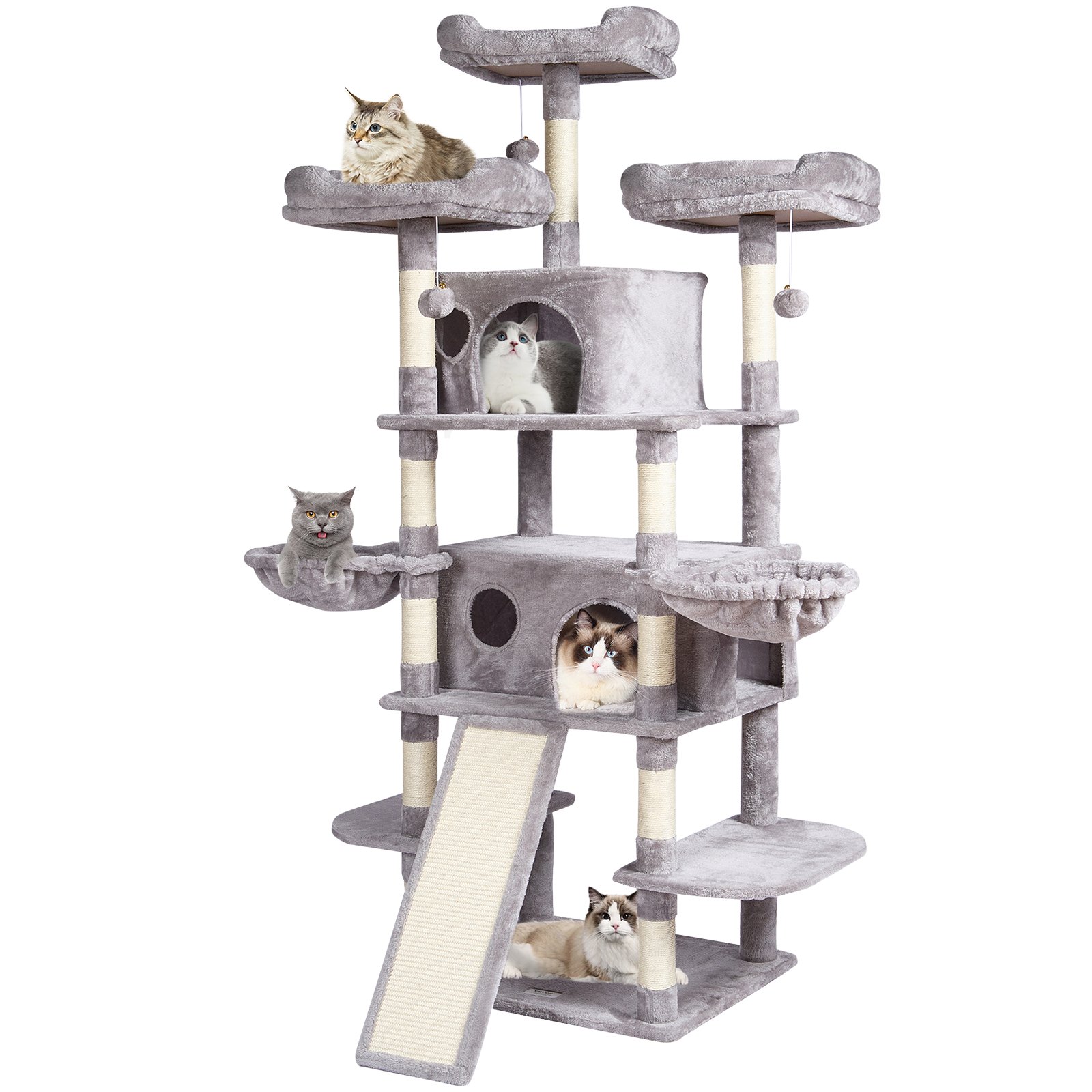Árbol rascador para gatos de interior, 68.5 pulgadas, con condominios y hamacas