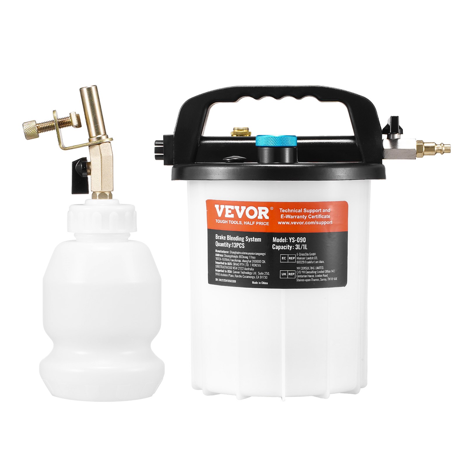 Brake Bleeder Kit, 3L Brake Fluid Extractor With 1L Siphon Refilling Bottle & 13 Hose Connectors, Complete Brake Fluid Bleeder Kit With Extended Silicone Hose & Handle, Fit For Most Vehicles