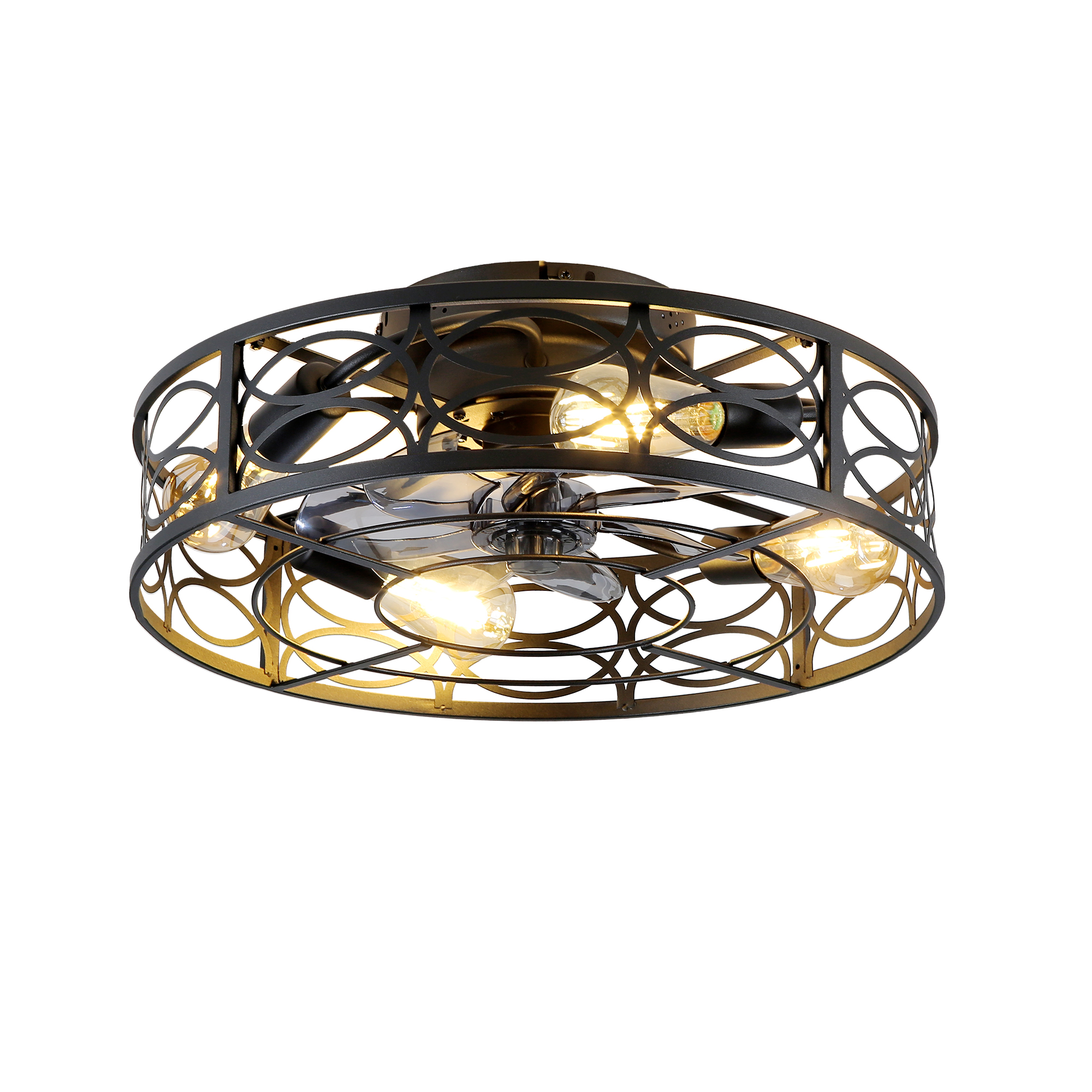 20  Low Profile Caged Ceiling Fans With  Remote Control,6 Speed, Farmhouse Flush Mount Ceiling Fan With 6 Speeds Reversible Motor, For Kitchen, Bedroom--NOT Included Bulbs
