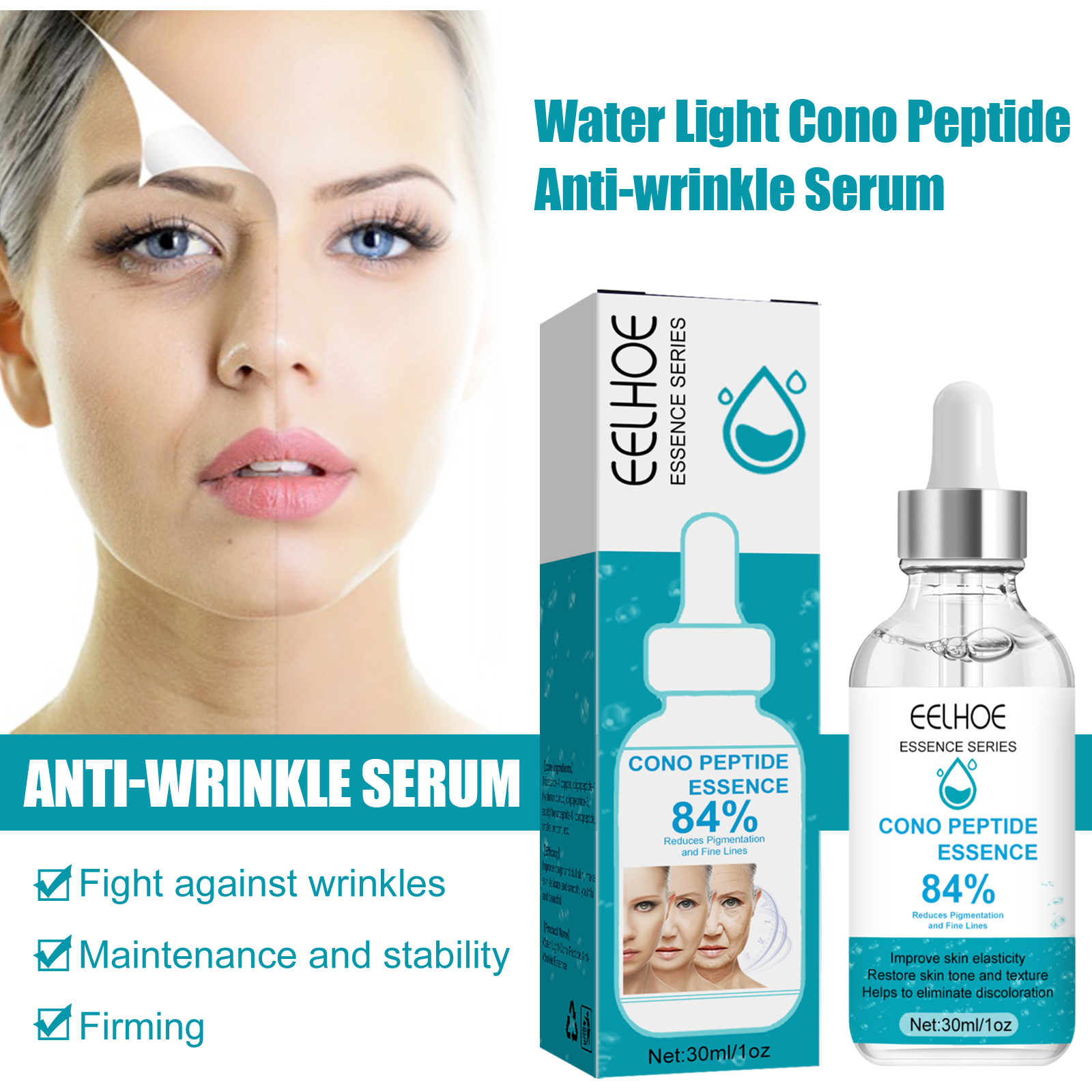 Suero antiarrugas EELHOE Hydroconus Peptide, repara y reafirma la piel