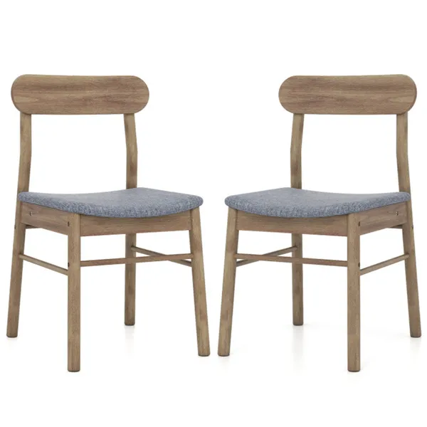 2PCS Solid Rubber Wood Dining Chairs , 400 LBS Capacity Padded Upholstered Kitchen Chairs