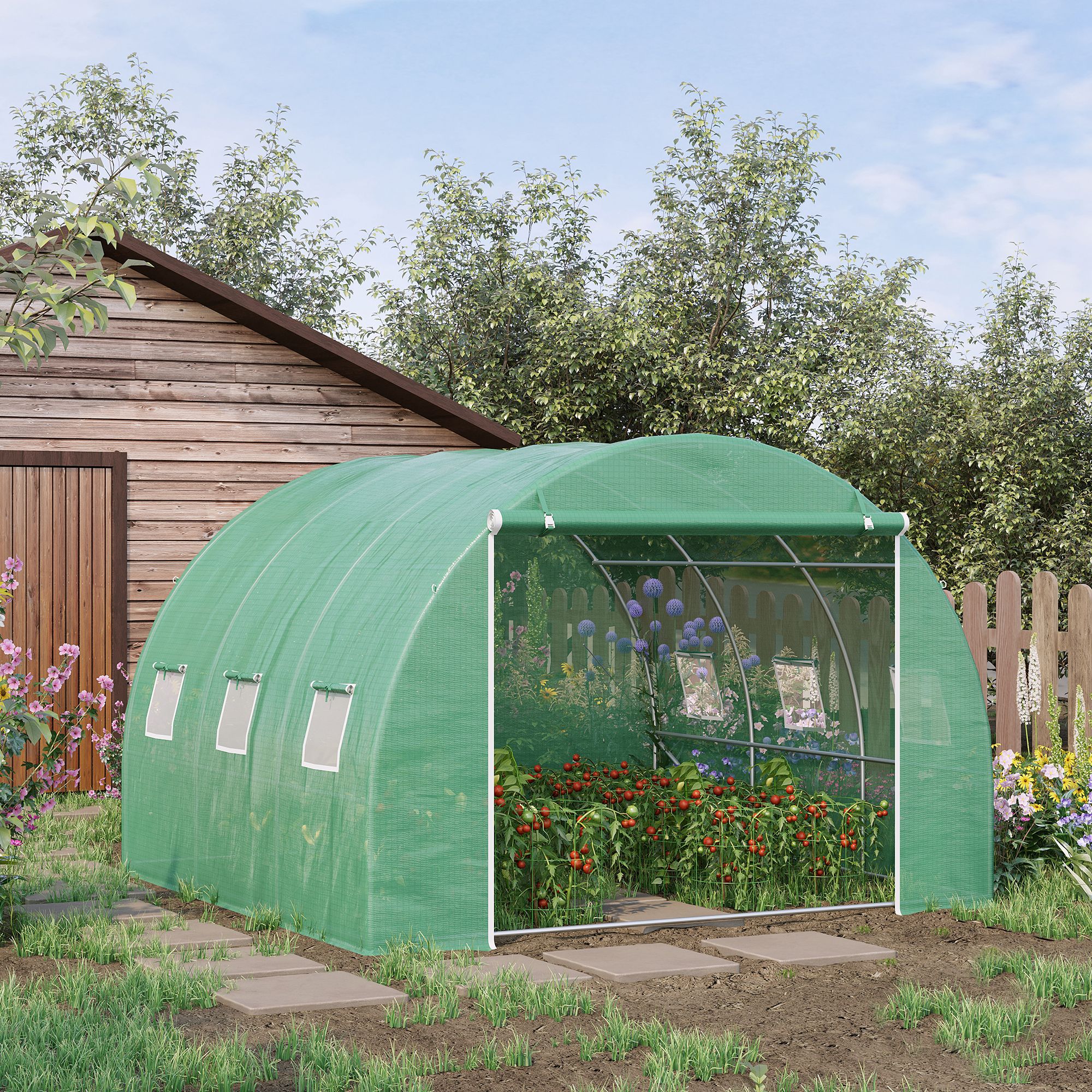 10 x 10 x 7 Walk-in Tunnel Greenhouse with High-Quality Transparent PE Cover, Zipper Doors & Windows