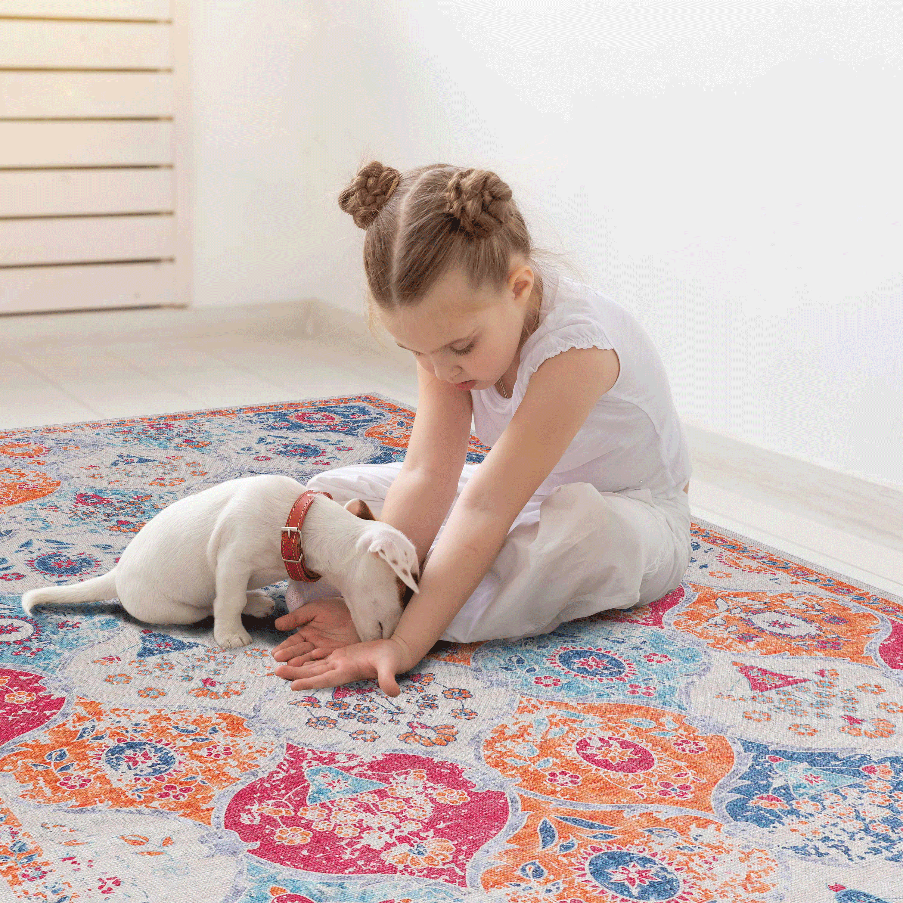Alfombra lavable crema de 2 x 3 pies, pelo bajo, antideslizante, apta para mascotas