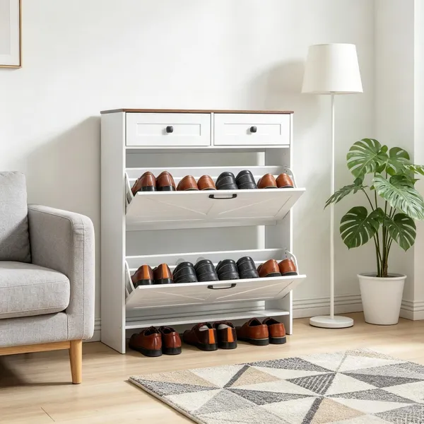 Farmhouse Style Shoe Storage Cabine With Space-Saving And Adjustable Shelves For Living Room