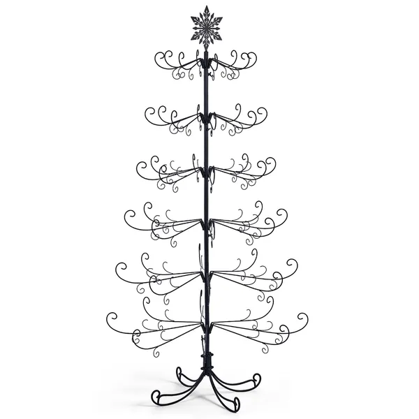 Árbol de Navidad de PVC y hierro de 6 pies, negro, con copo de nieve en la cima.