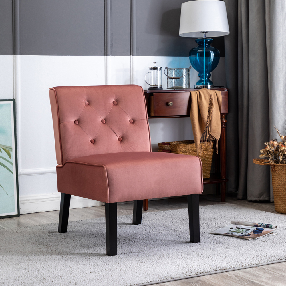 Juego de 2 sillas decorativas Reese sin brazos, capitoné, de terciopelo, rosa