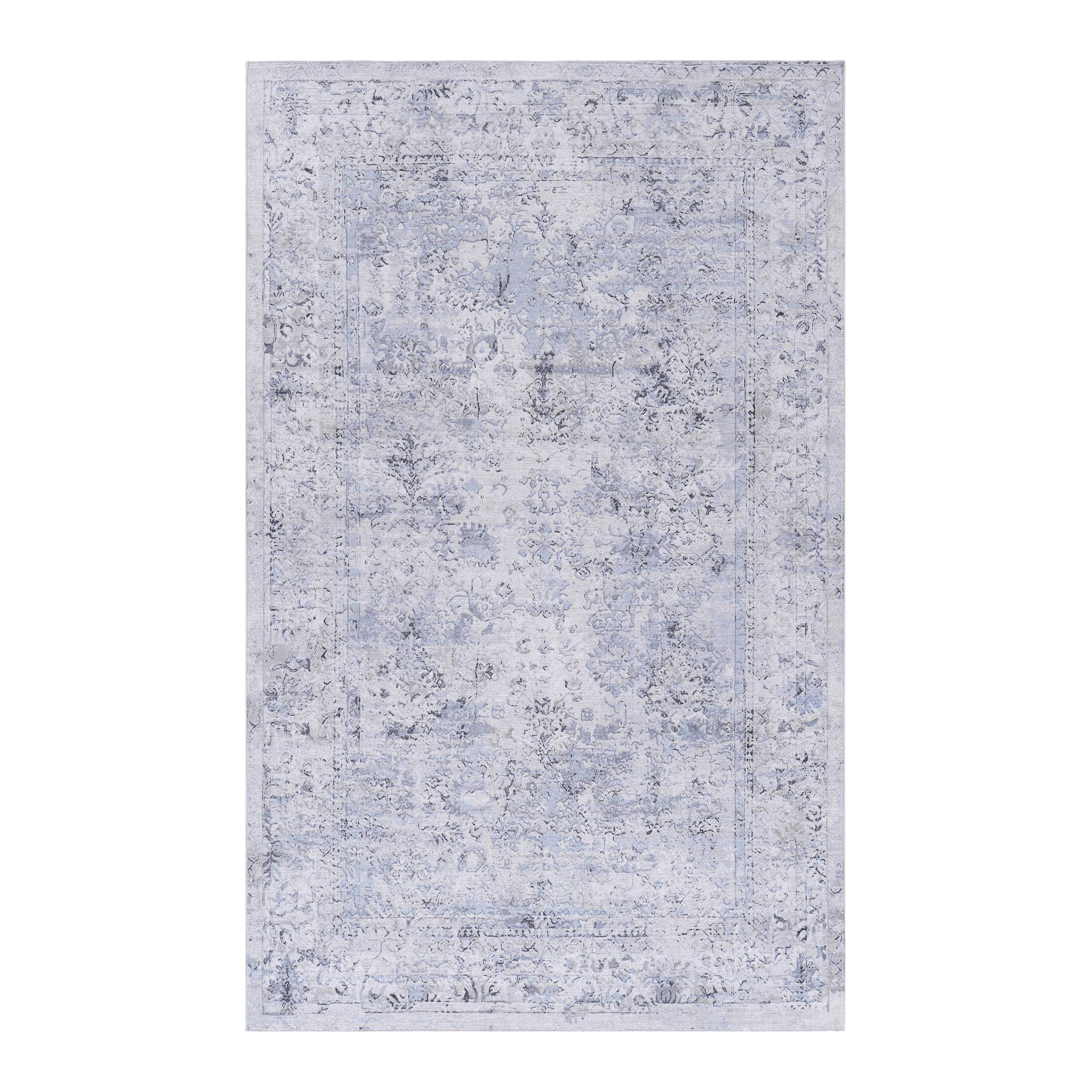 MAVAL Blue Washable Rug 2' X 3' Doormat Rug  Blue Cream, 2' X 3'
