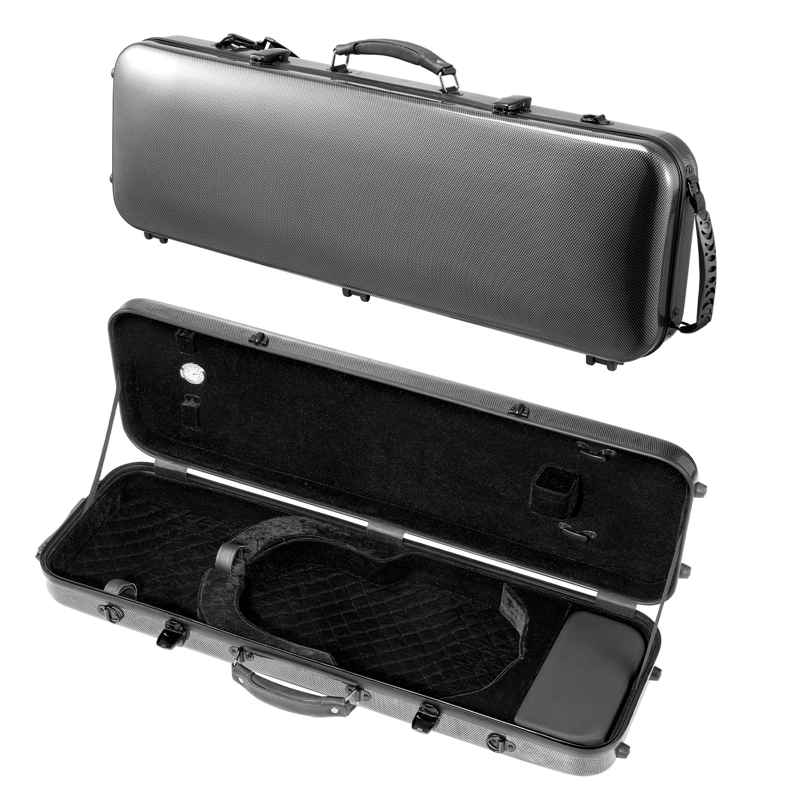 Estuche para violín 4/4, con higrómetro integrado, portátil, forro de felpa, negro