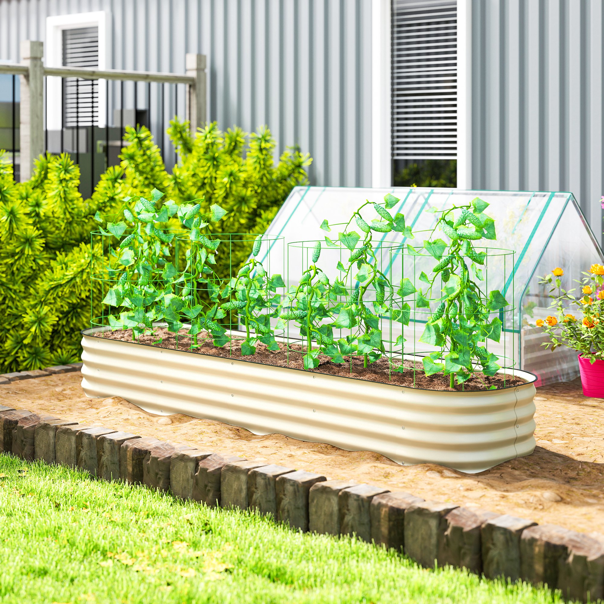 7.9 x 2 x 1 Galvanized Raised Garden Bed Kit, Metal Planter Box with Safety Edging, Cream