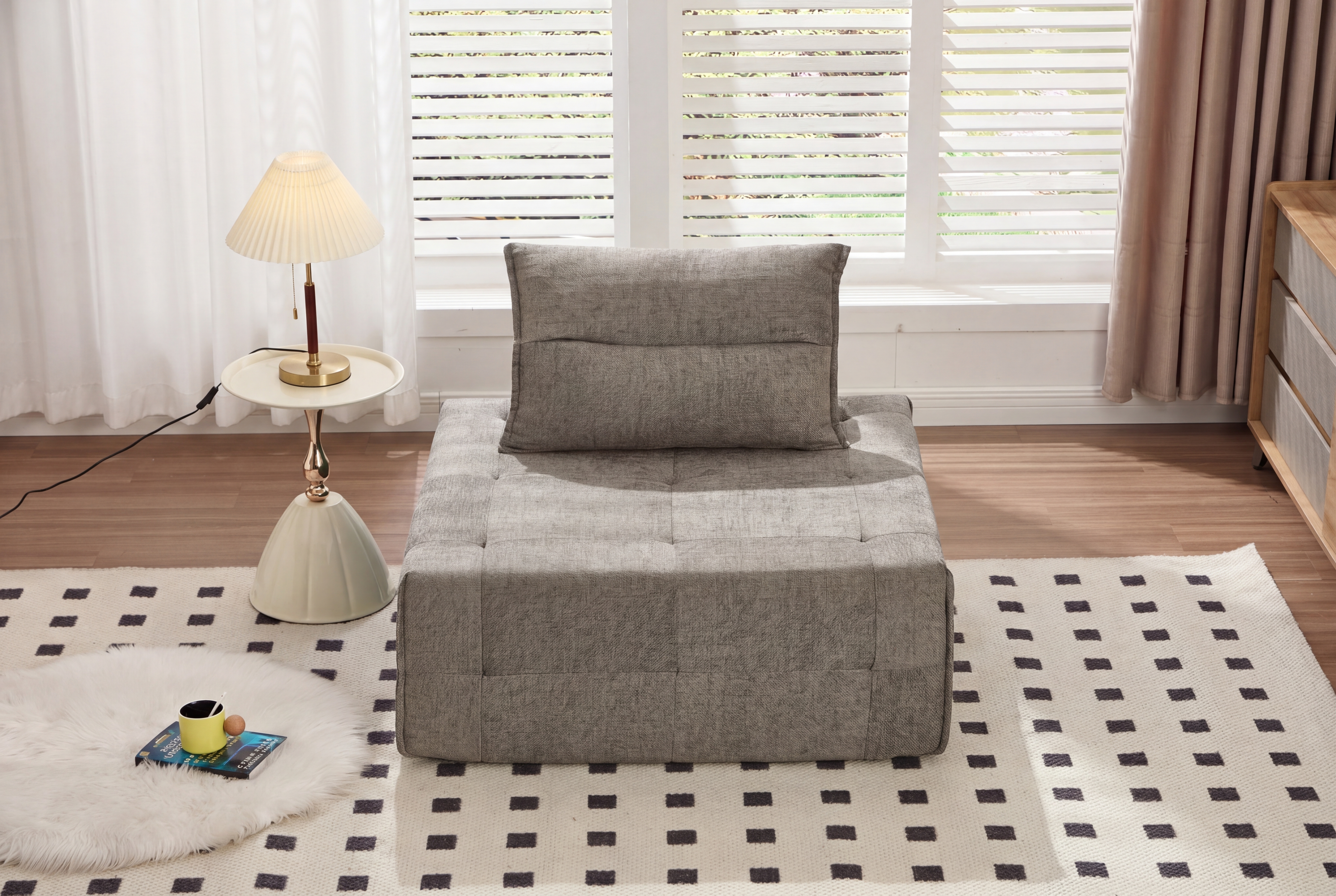 Sofá seccional modular de asiento profundo con respaldo ajustable, de chenilla, caqui