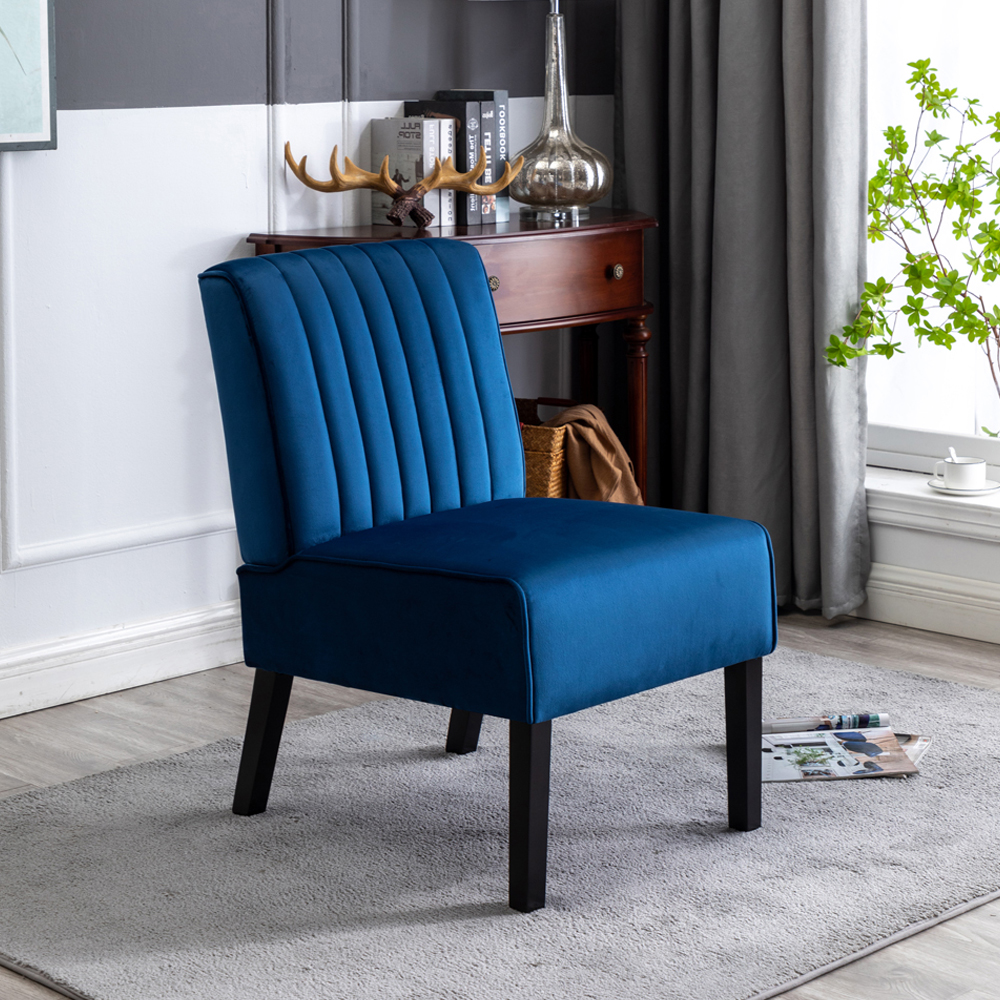 Reese Mid Century Modern Accent Chairs Set Of 2 With Minimalist Design, Elegant Velvet Upholstery And Solid Wood Legs, Ideal For Living Room Or Bedroom, Dark Blue