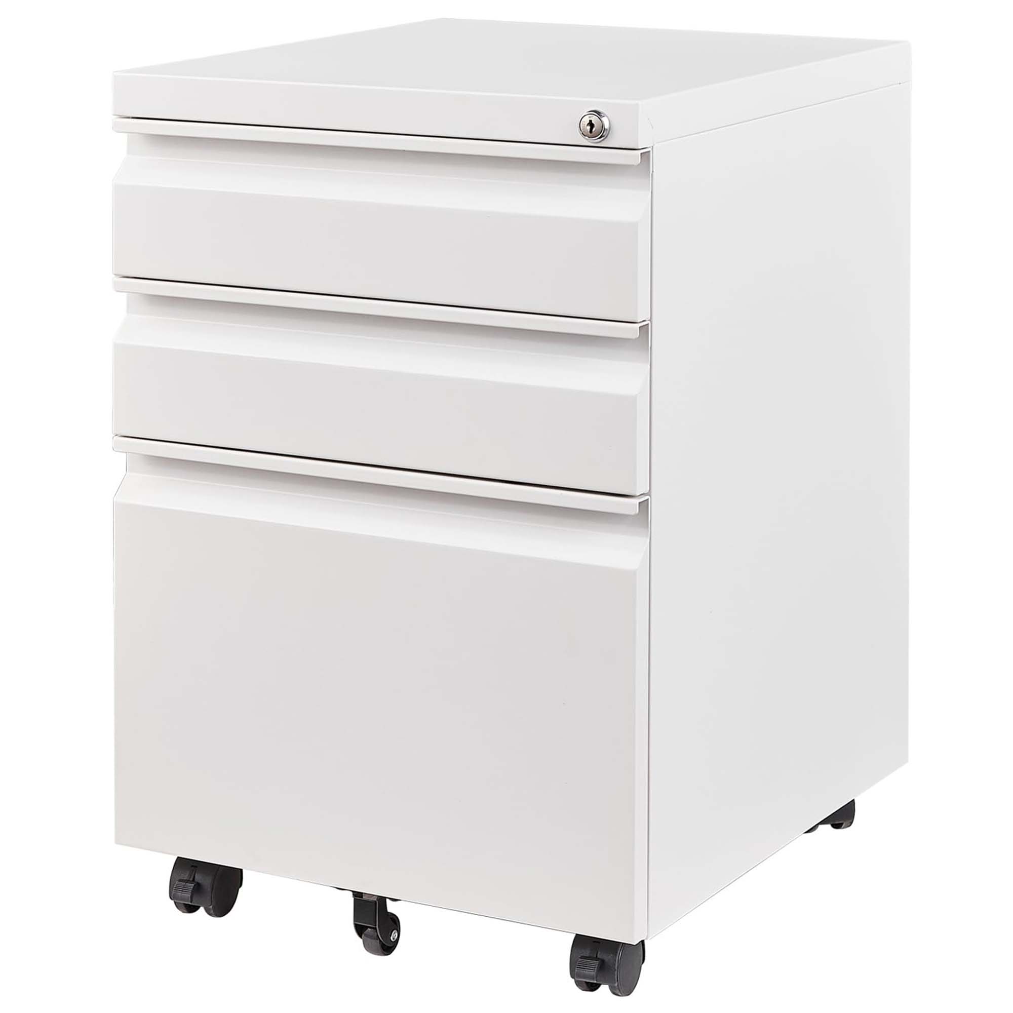 Gabinete Archivador Móvil de Metal con 3 Cajones y Cerradura, Blanco.