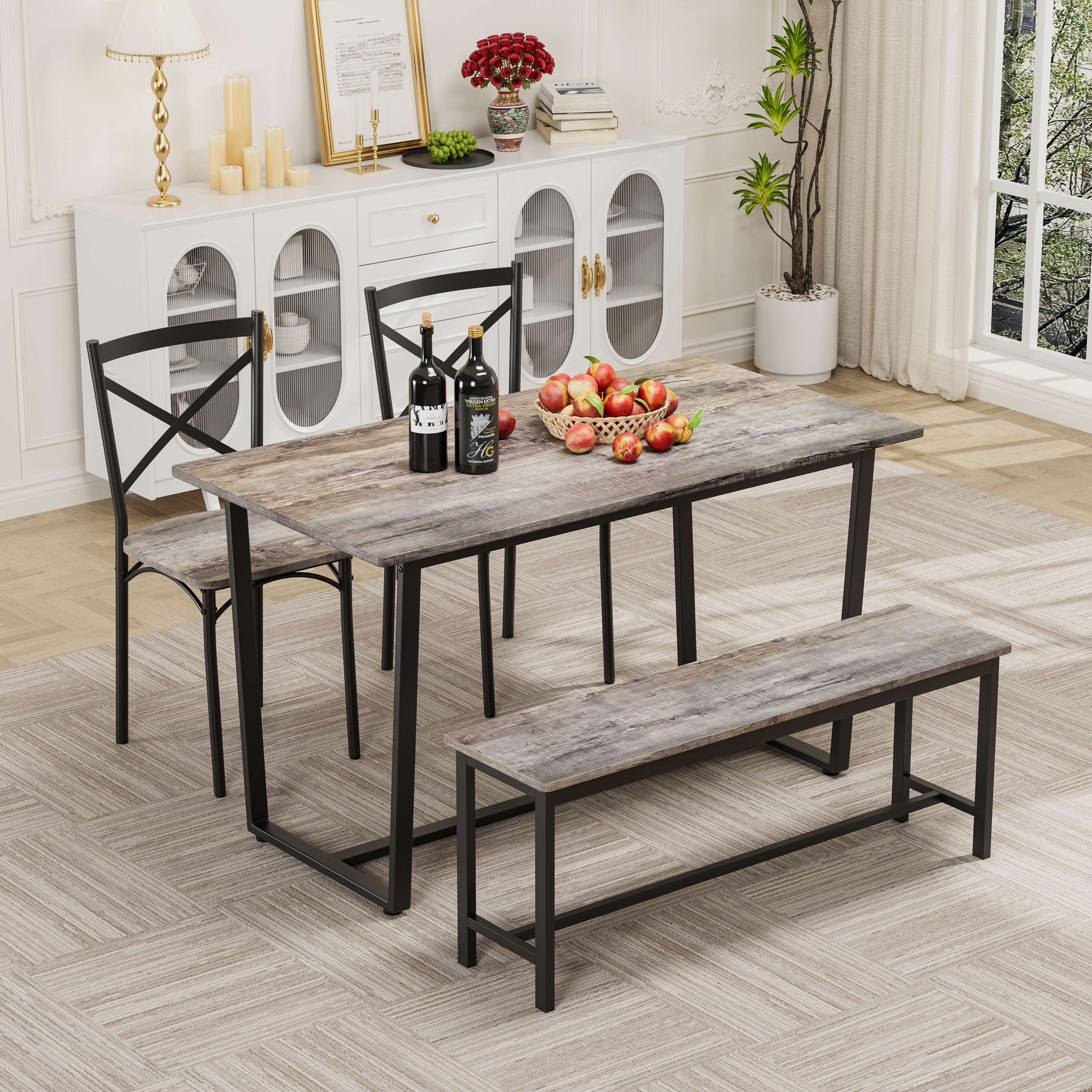 Four-piece Set Table And Chair With Backrest, Industrial Style, Solid Structure
