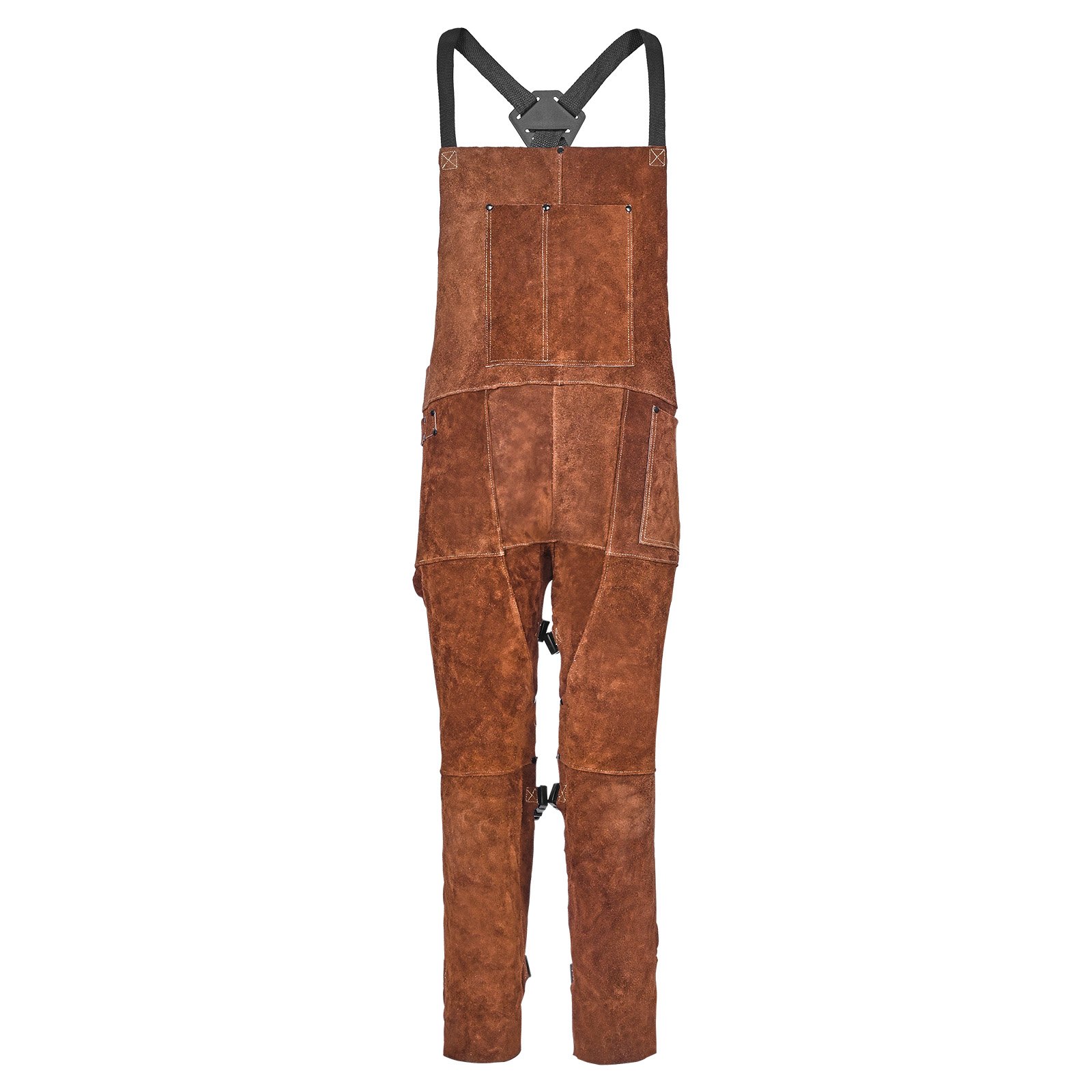 Delantal de soldadura de cuero con pierna dividida, resistente al fuego, 3 bolsillos, Talla M