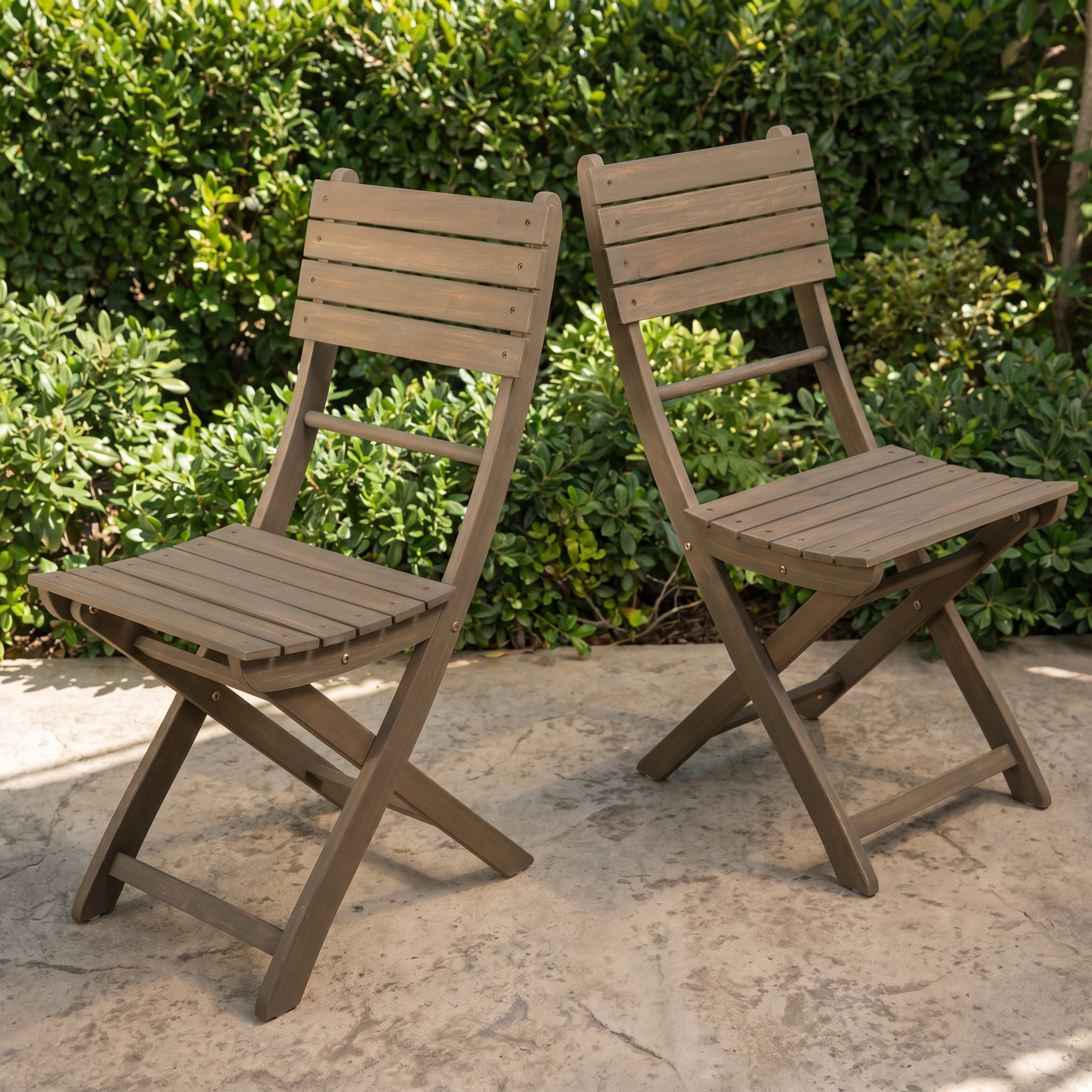 Juego de 2 sillas de comedor plegables de madera de acacia para exterior, gris.