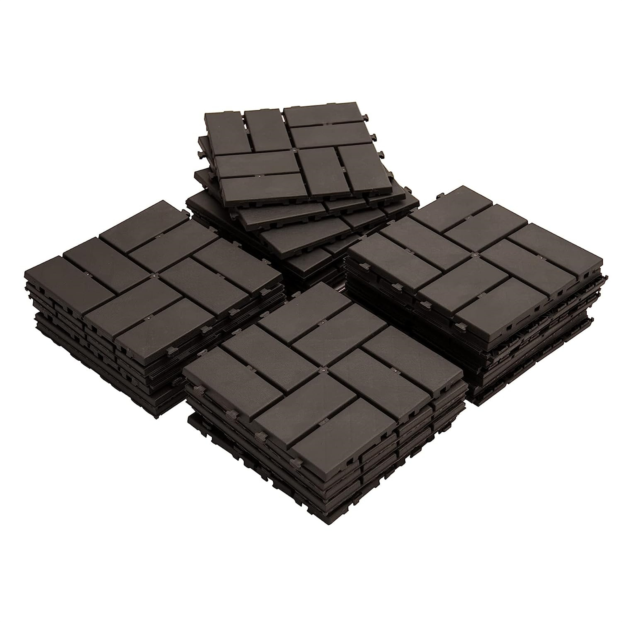 Patio Interlocking Deck Tiles, 12 X12  Square Composite Decking Tiles, Four Slat Plastic Outdoor Flooring Tile All Weather For Balcony Porch Backyard,  Brown, Pack Of 44